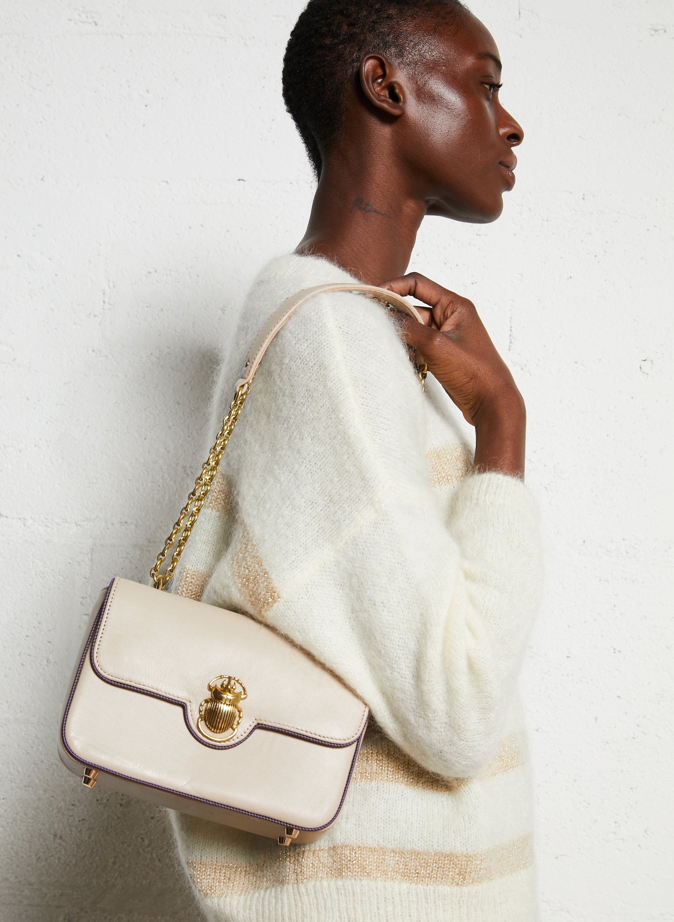 Sac bandoulière en cuir mélangé CLARIS VIROT Marron