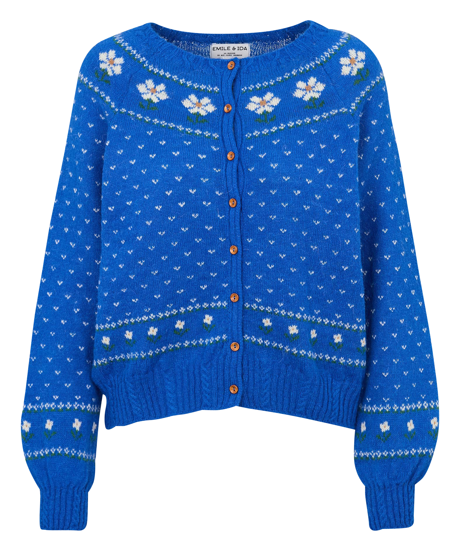Weiter Pullover mit Bootsausschnitt und Jacquardmuster aus gemischtem Strickstoff. EMILE ET IDA Blau