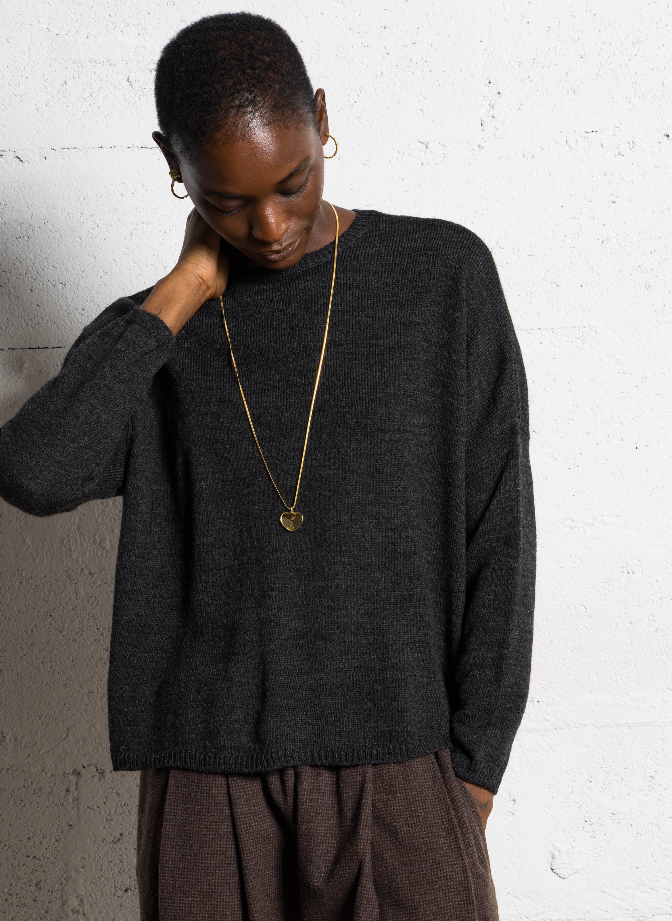 Pull oversize col rond en alpaga mélangé  MASSCOB