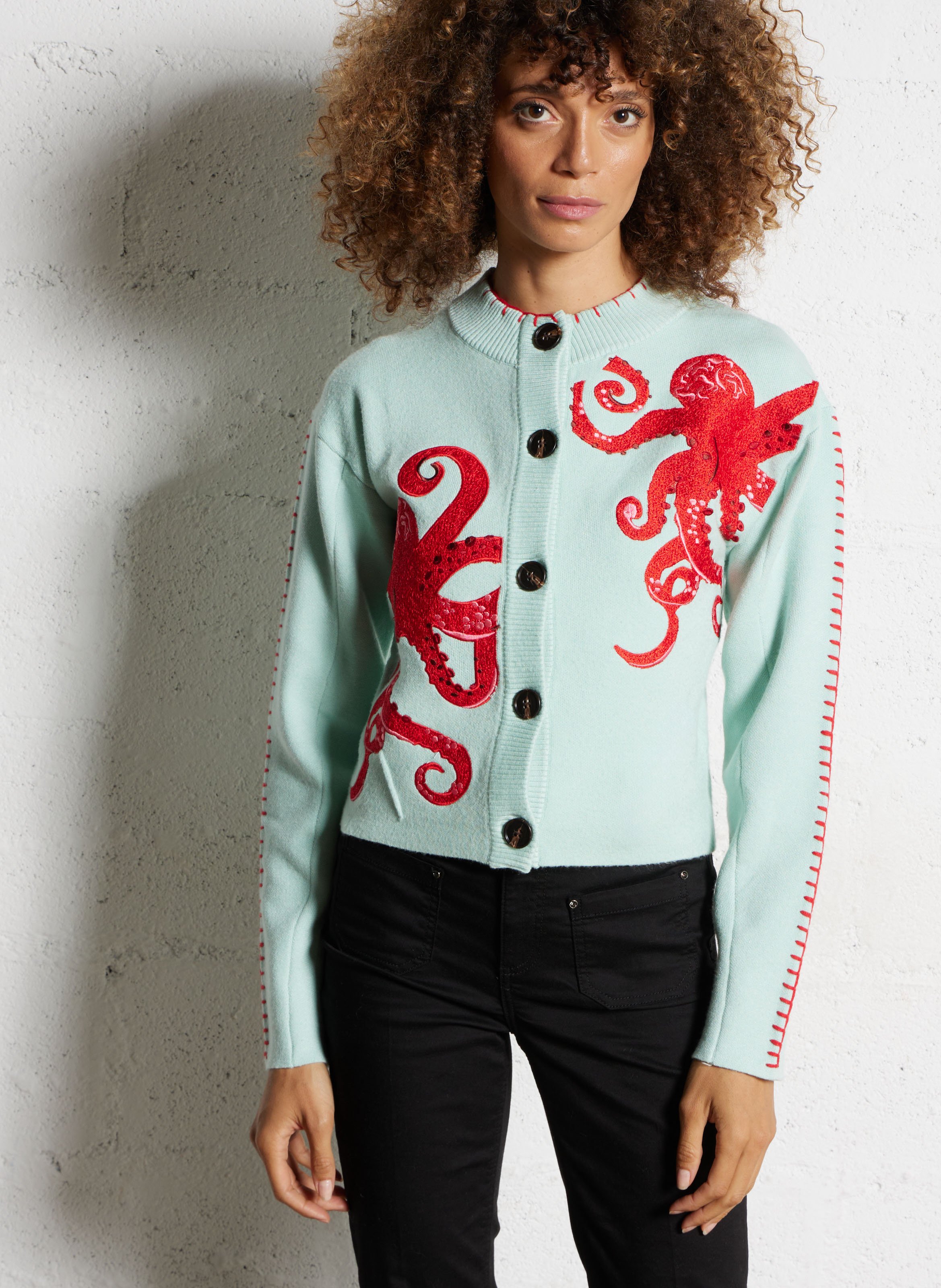 Gilet col rond brodé NEVER FULLY DRESSED Bleu