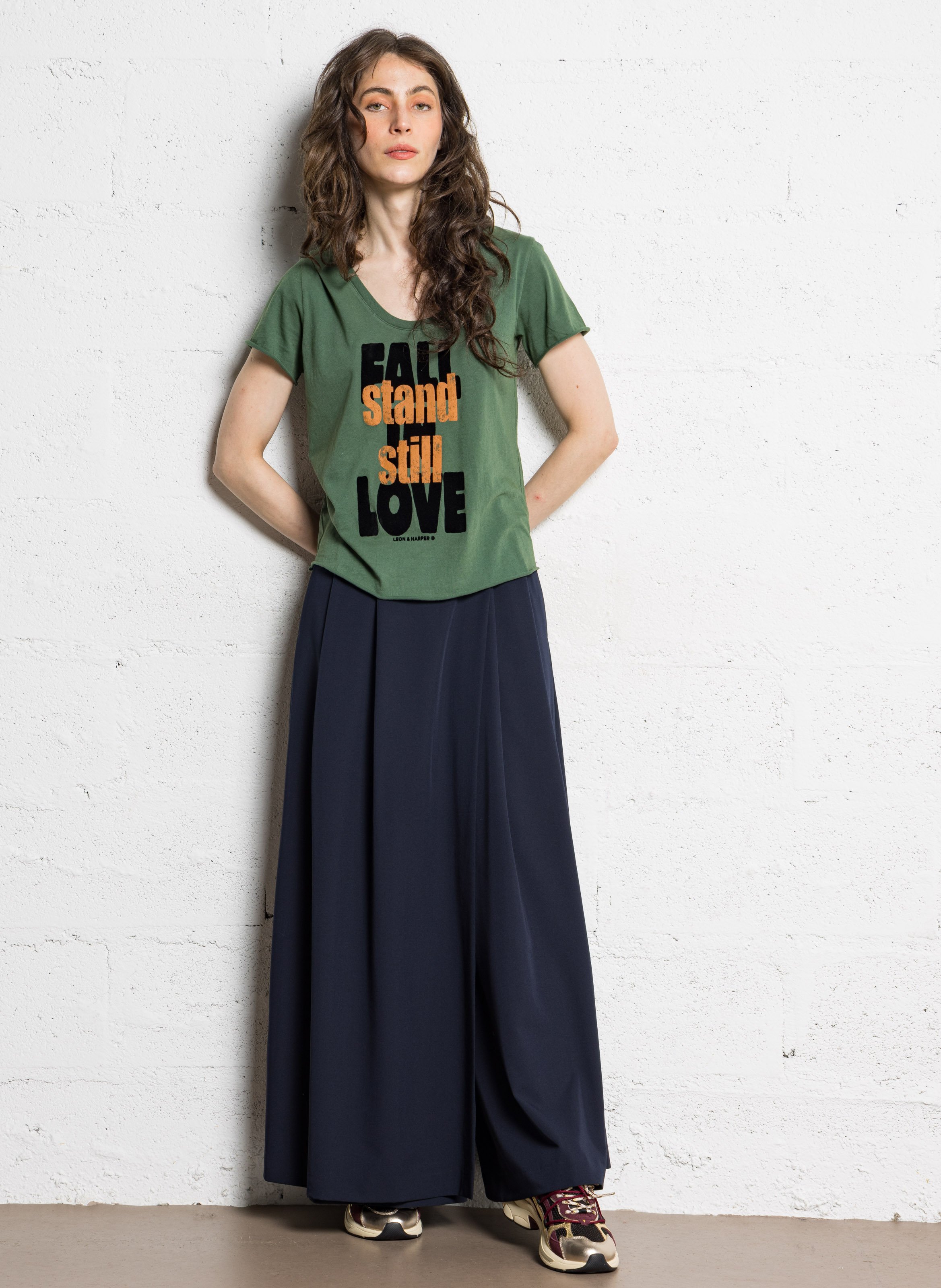 T-shirt van biokatoen met ronde hals LEON & HARPER Groen