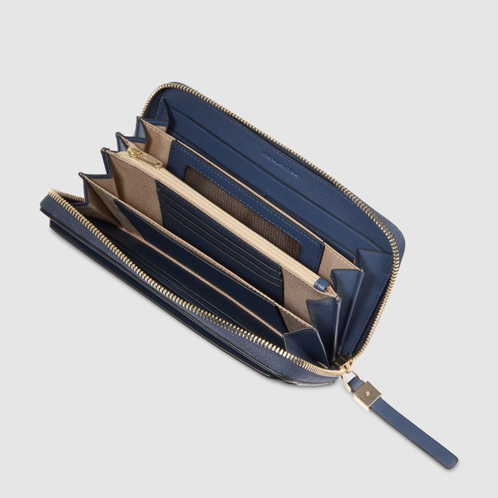 Women's zip-around wallet with four compartments PIQUADRO Blue
