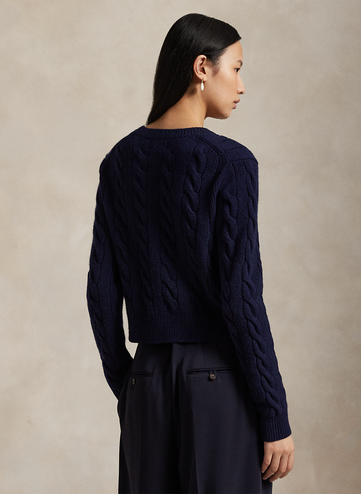 Round-neck mixed-knit cardigan POLO RALPH LAUREN Blue