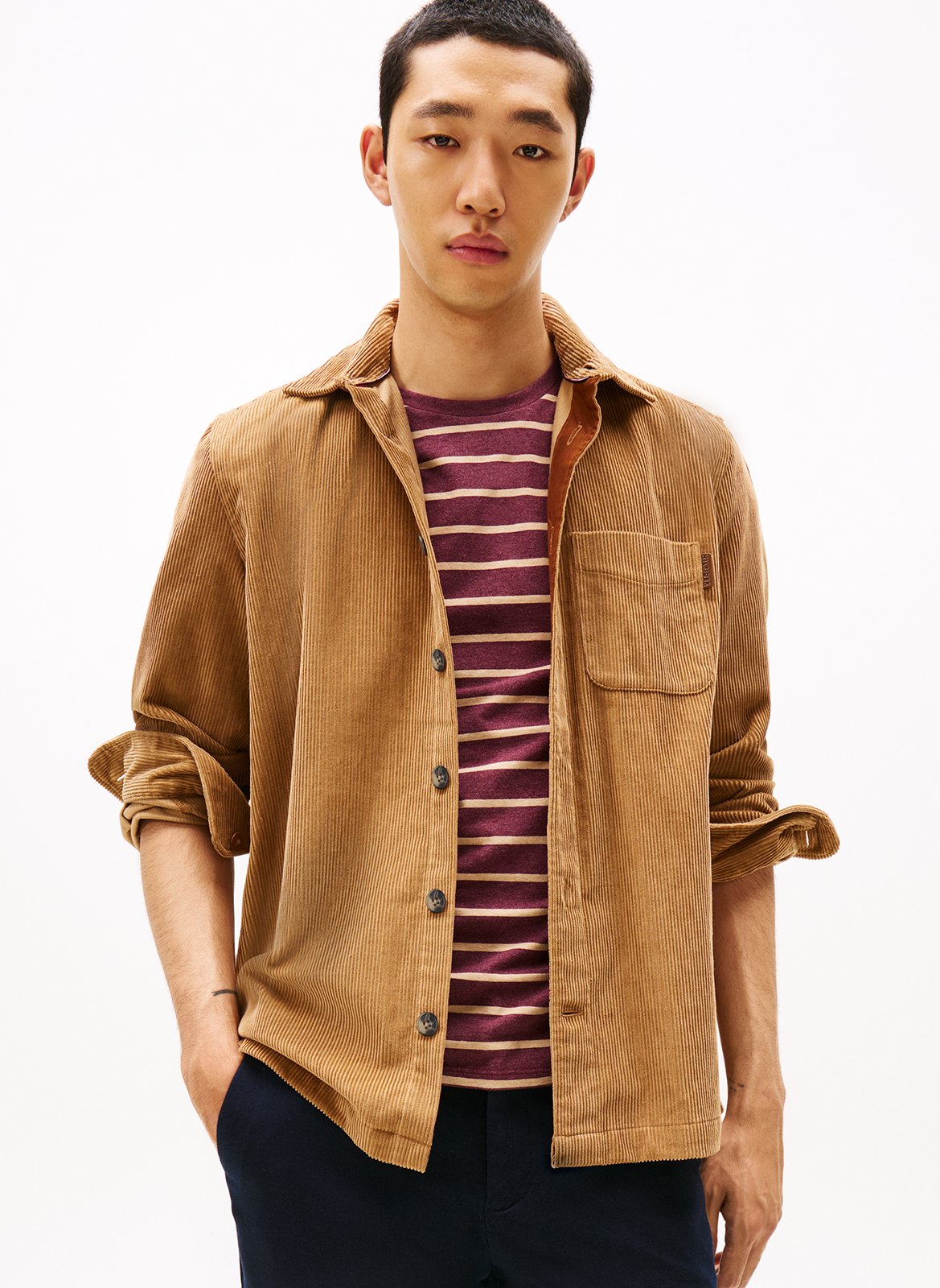 Solid corduroy straight shirt TOMMY HILFIGER Brown