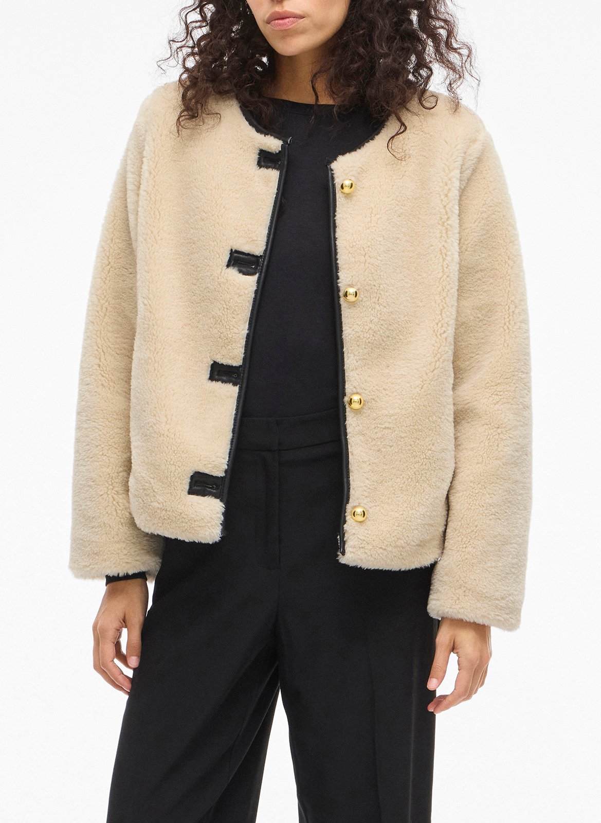 Round-neck faux-fur coat VILA Beige