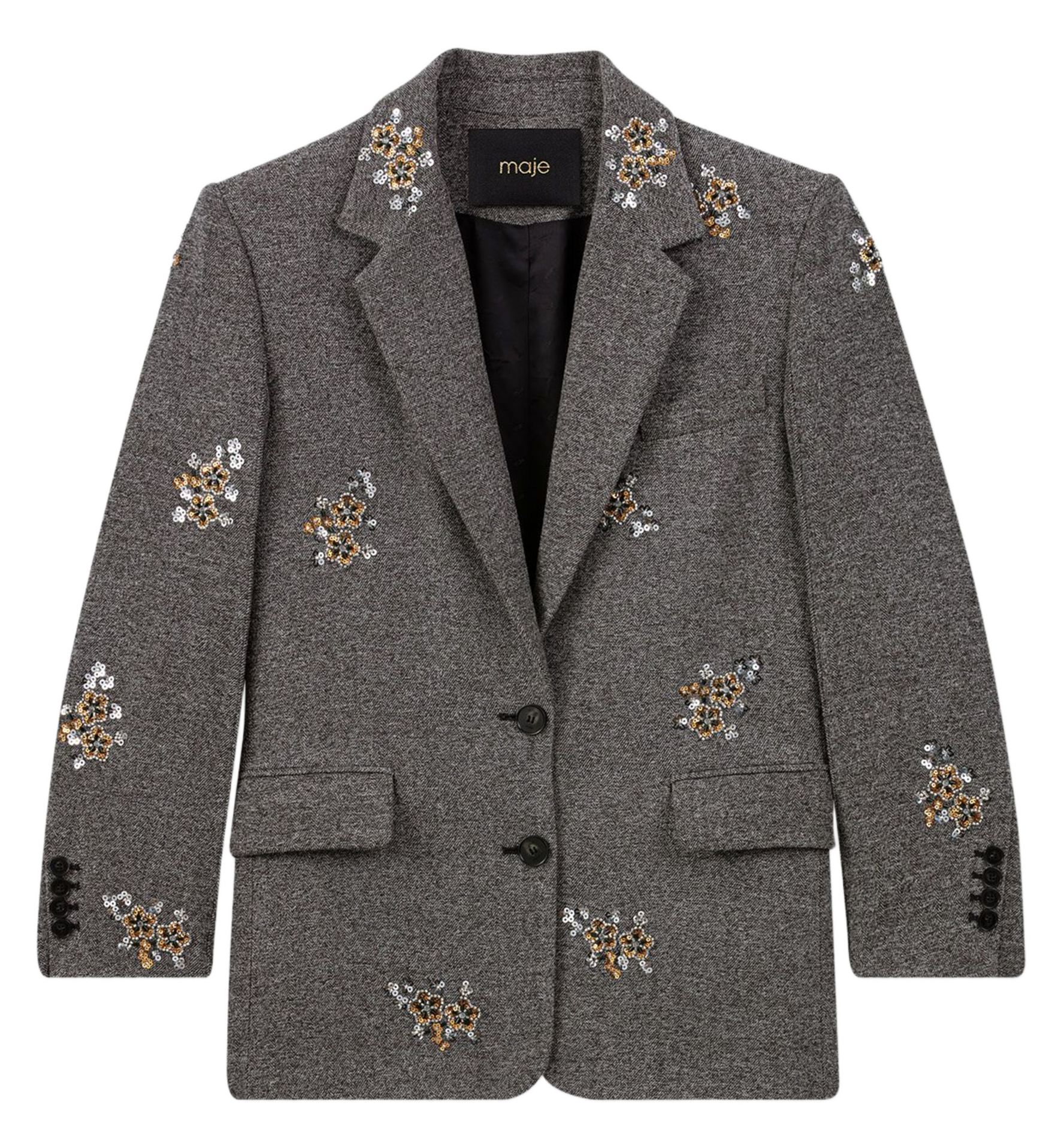 Veste col tailleur brodée MAJE Gris