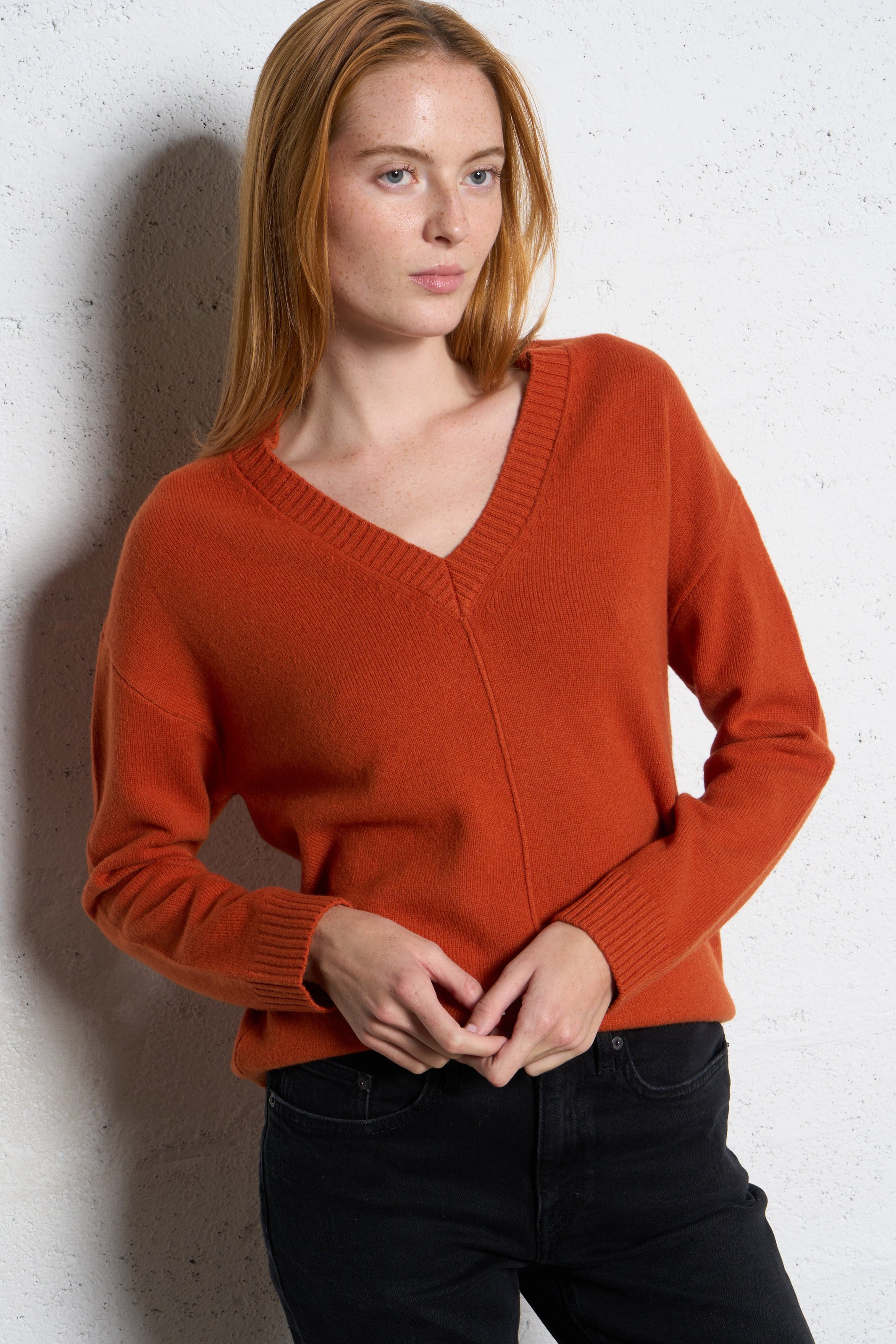 Pull oversize col V en laine SUD EXPRESS Orange