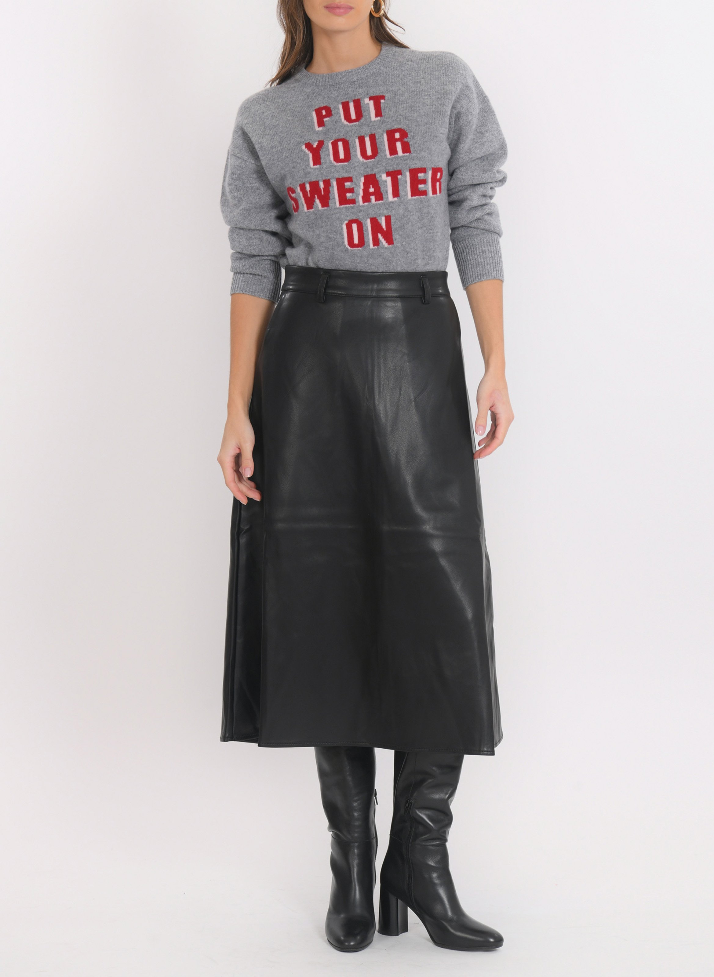 Jupe midi évasée effet cuir KOOKAI Noir