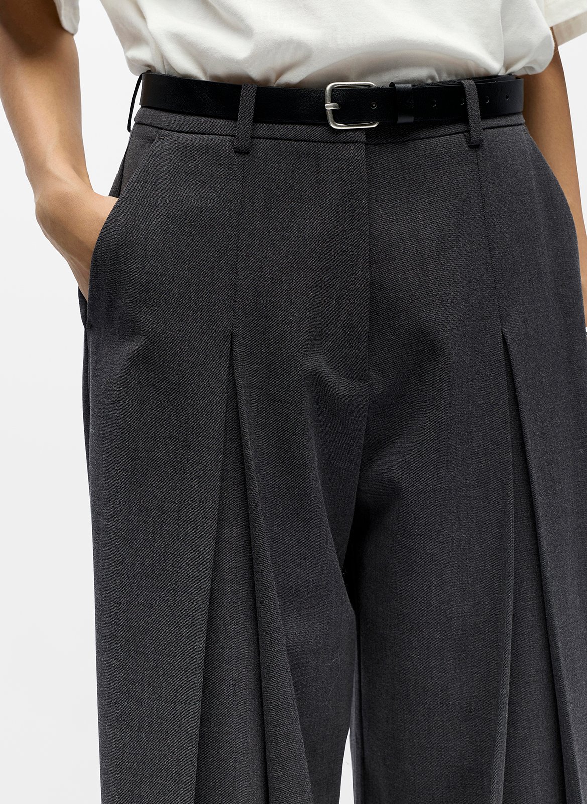 Wide plain pleated trousers OBJECT Grey