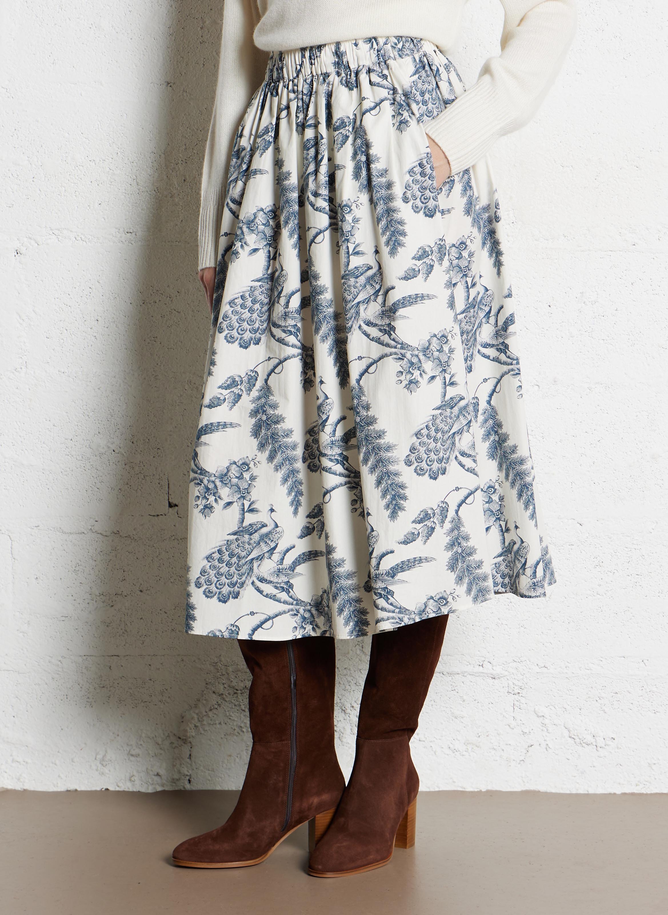 Halflange crêpe rok met print MAISON 123 Blauw