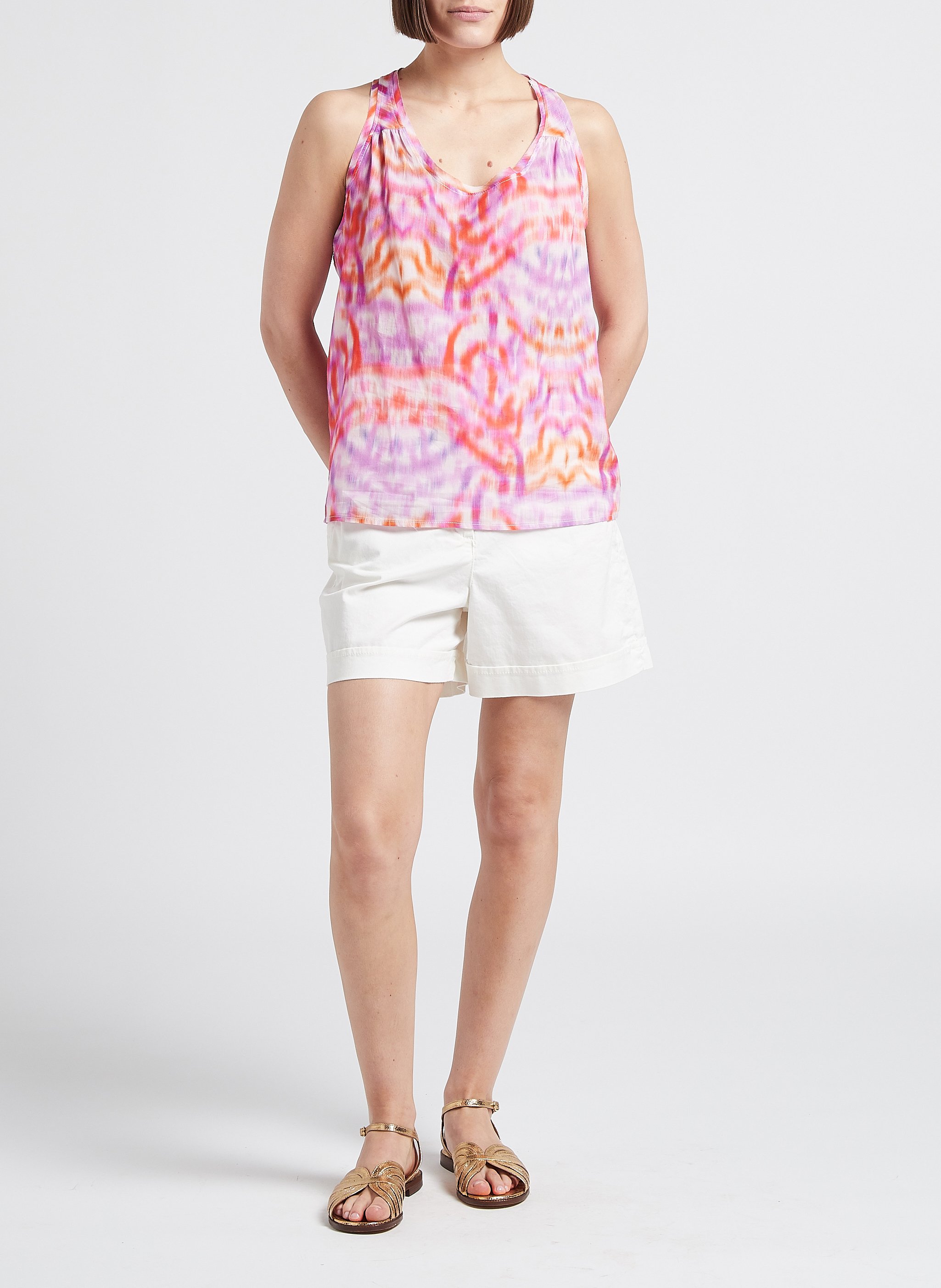 Short taille haute en coton mélangé  PLEASE Blanc