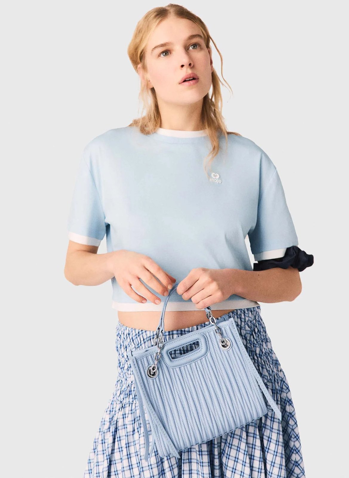 Tee-shirt court droit en coton MAJE Bleu