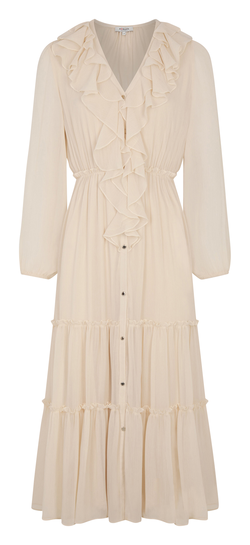 Langes, weit geschnittenes Volantkleid MORGAN Beige