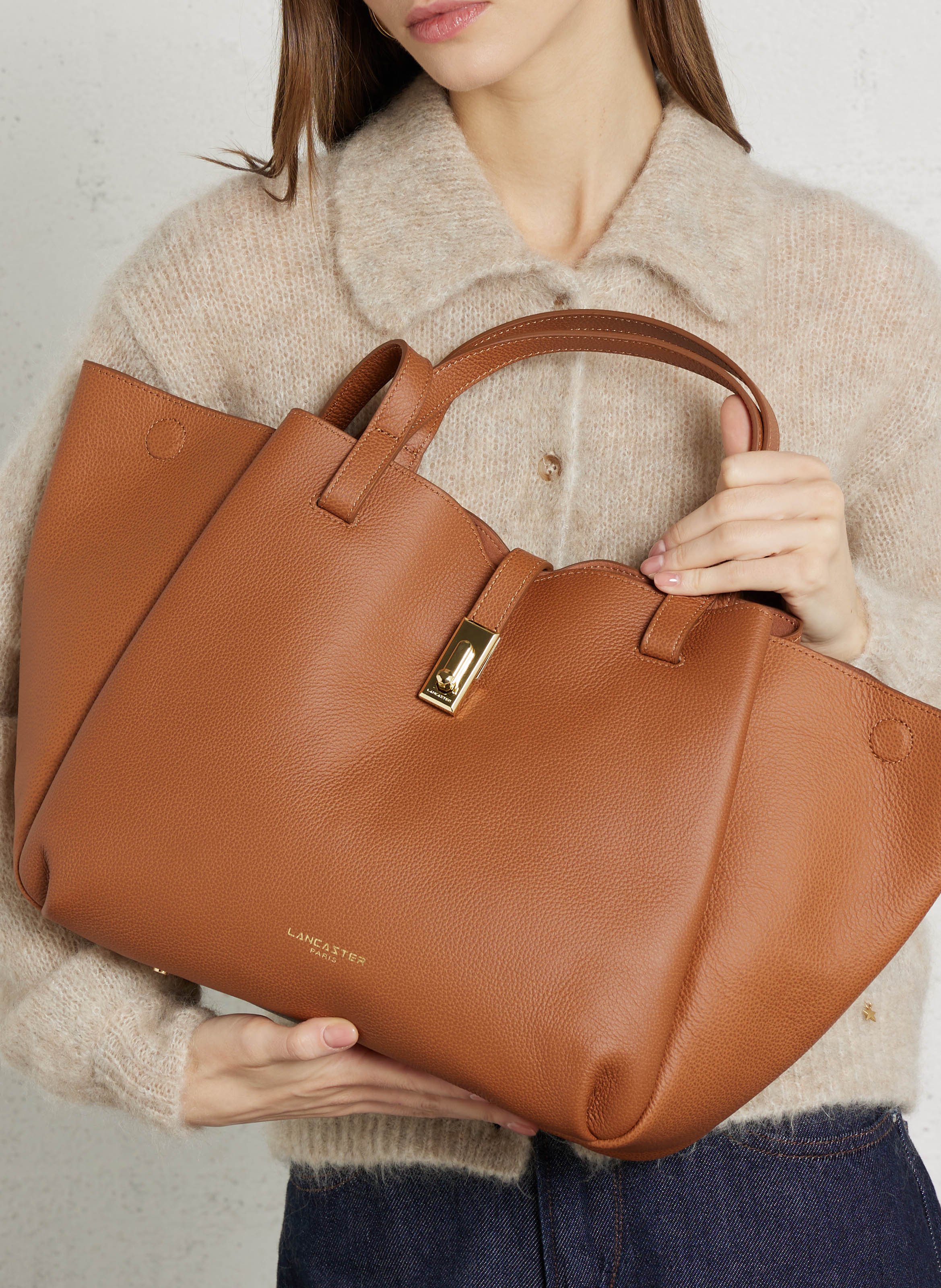 Cabas en cuir grainé LANCASTER PARIS Marron