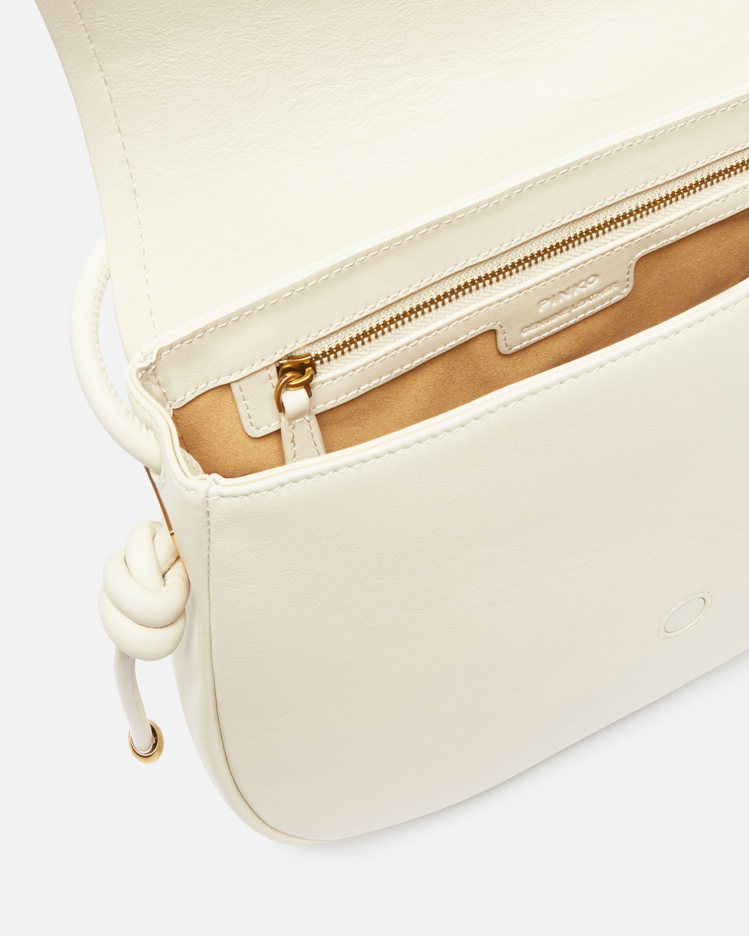 Large knotted leather shoulder bag PINKO White