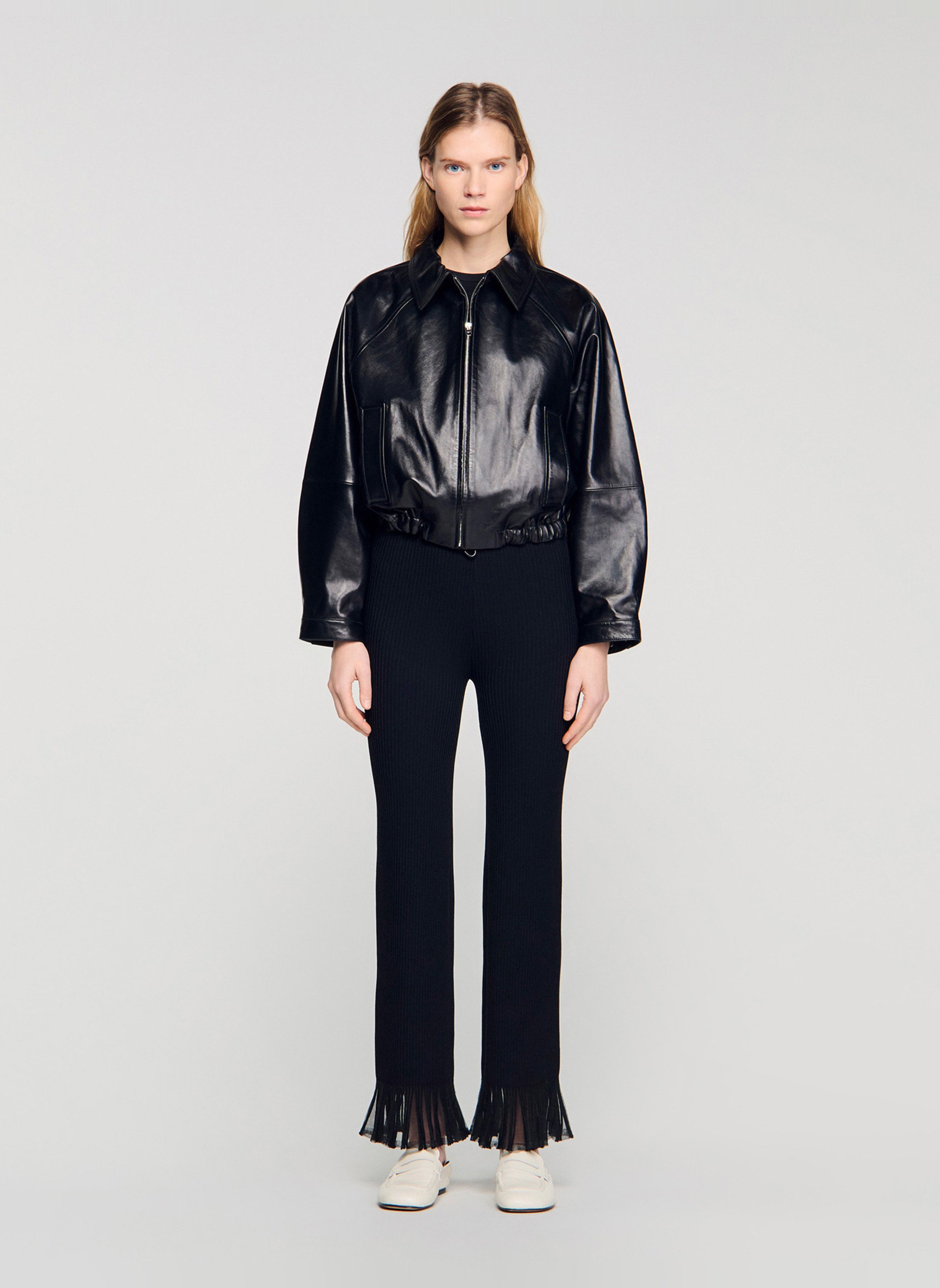 Lamsleren jack met klassieke kraag SANDRO Zwart