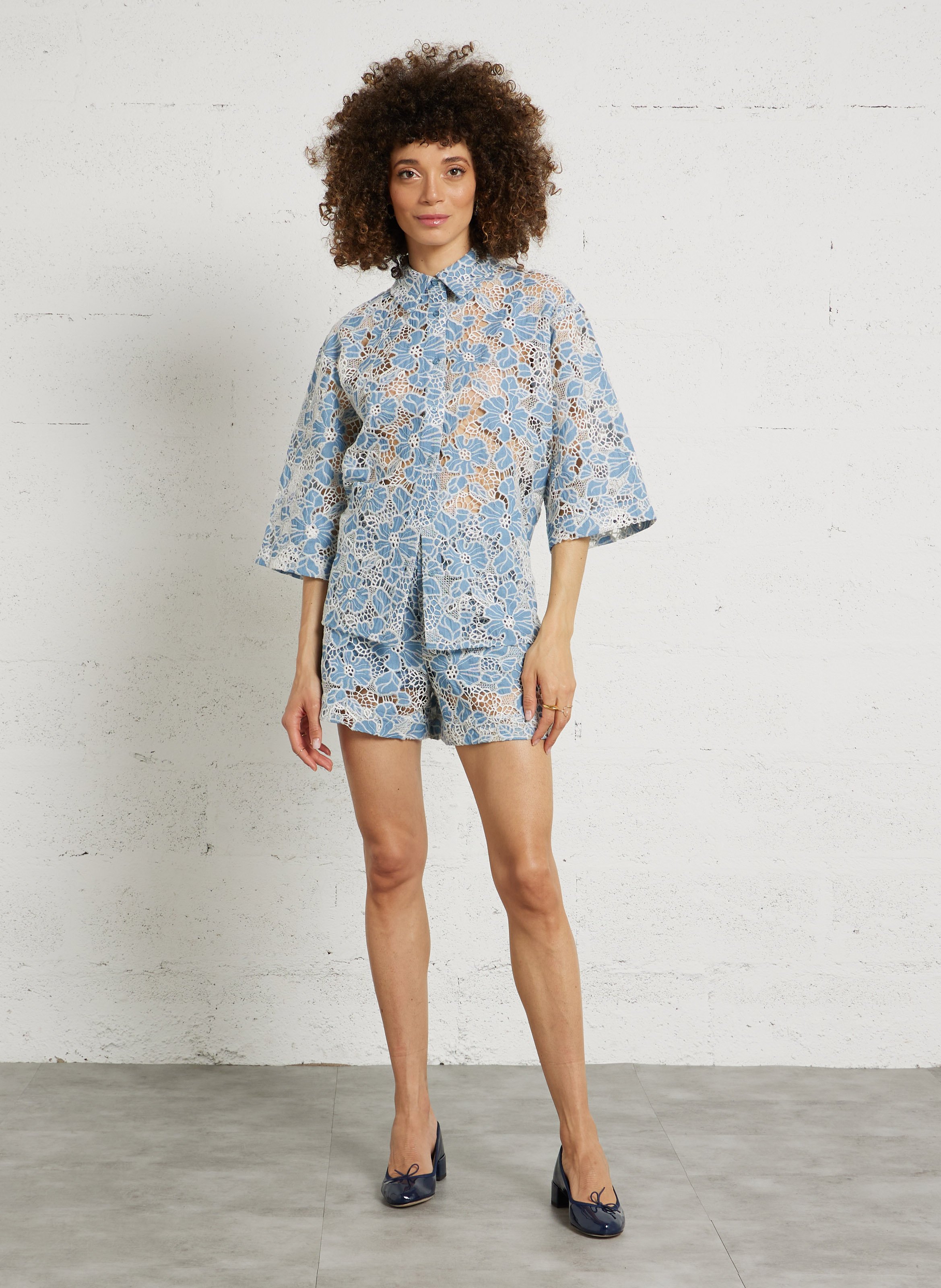 Gerade geschnittene Shorts aus Baumwoll-Mix THE TINY BIG SISTER Grau