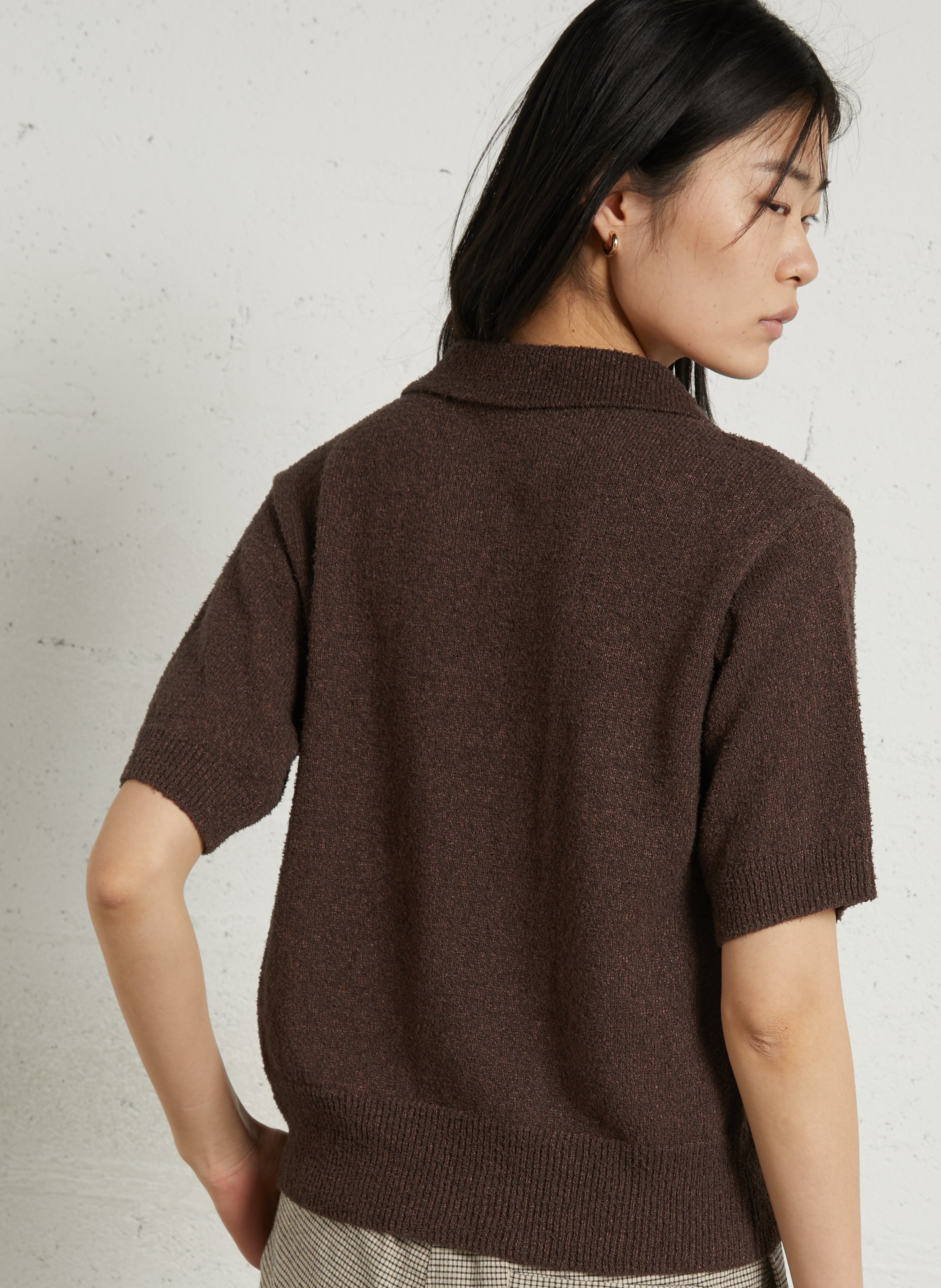 Oversize-Polohemd aus Leinen und Bio-Baumwollmischung POMANDERE Braun