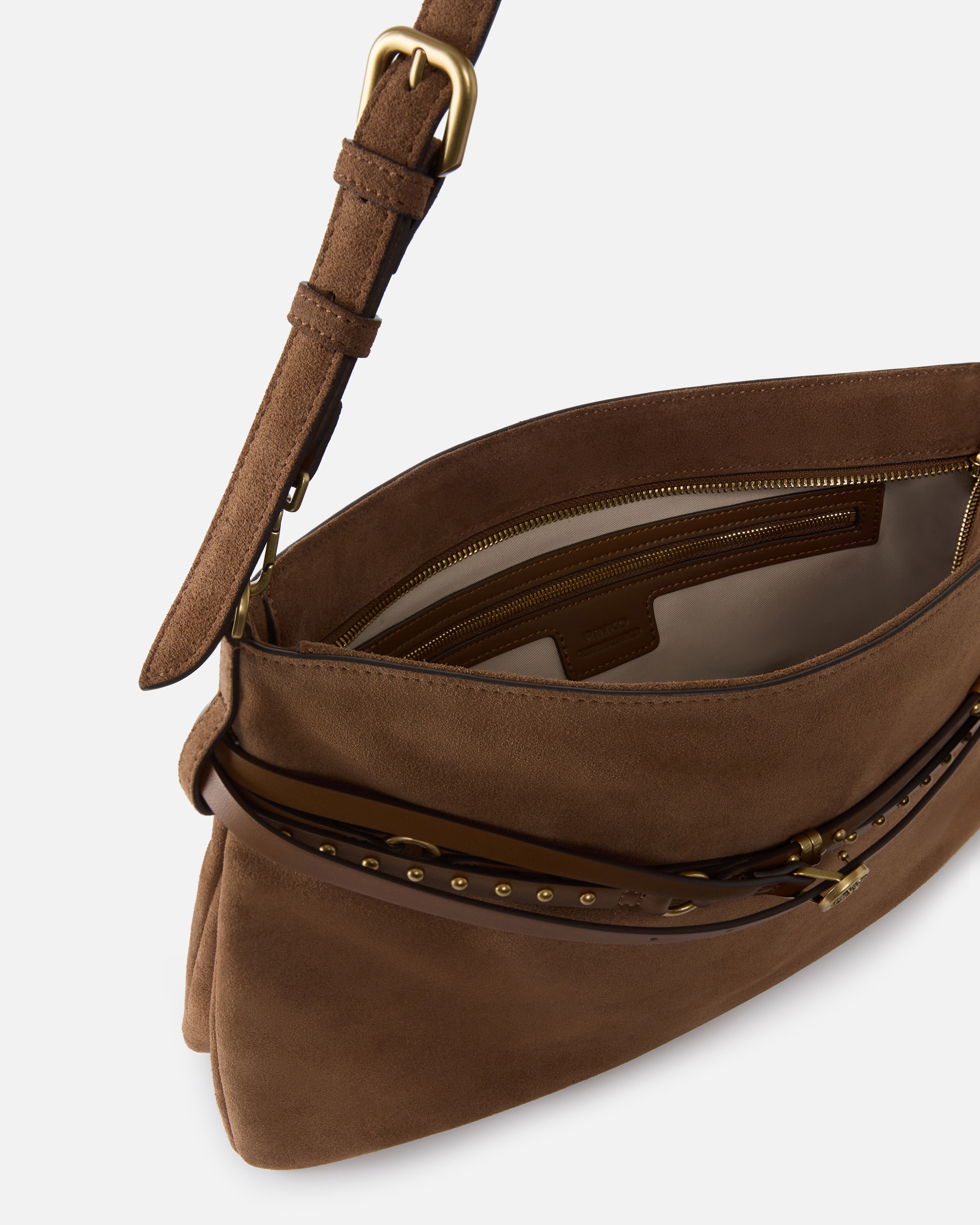 Grand sac porté épaule belt bag big en daim PINKO Marron