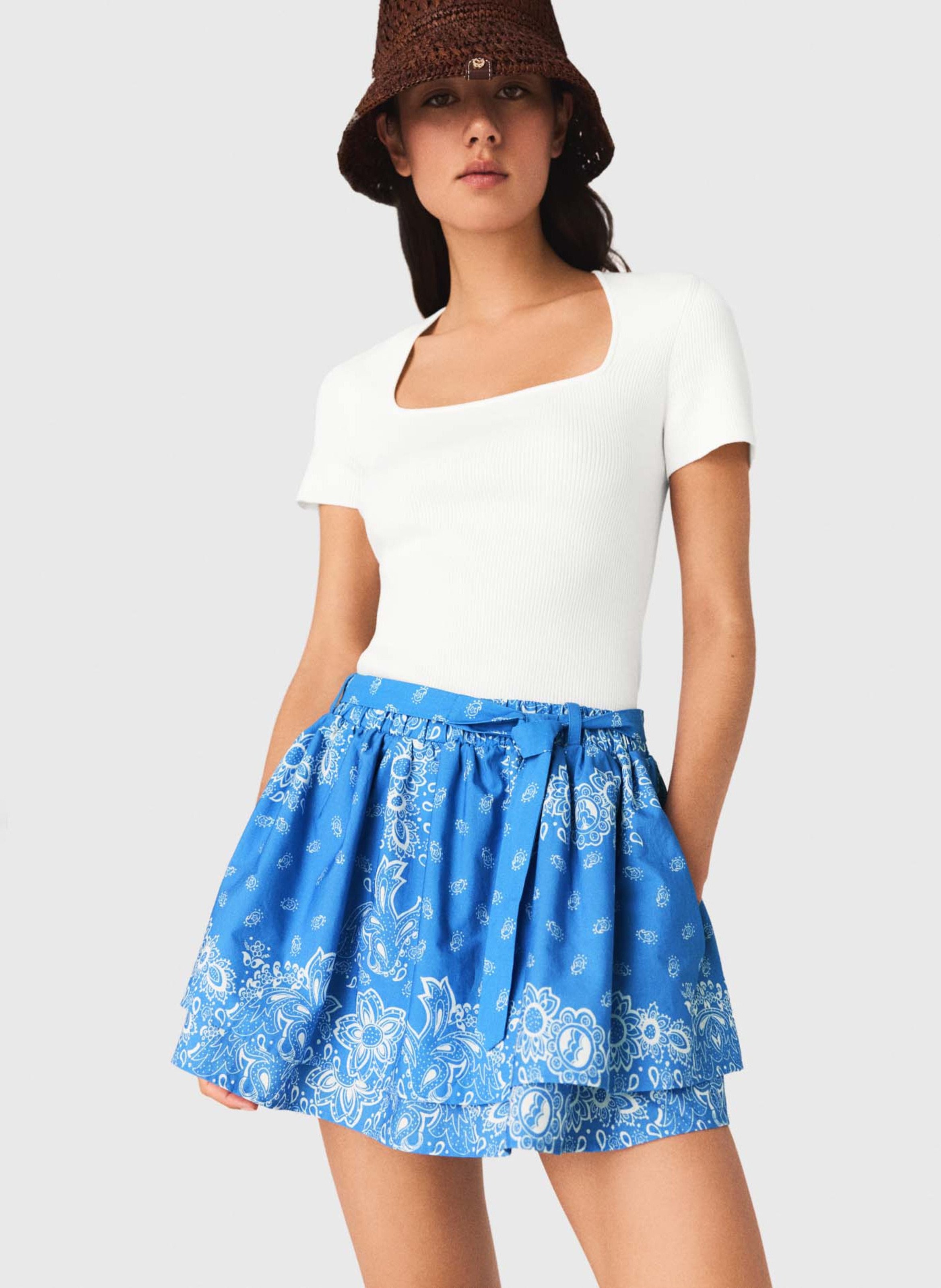Flared short cotton skirt MAJE Blue