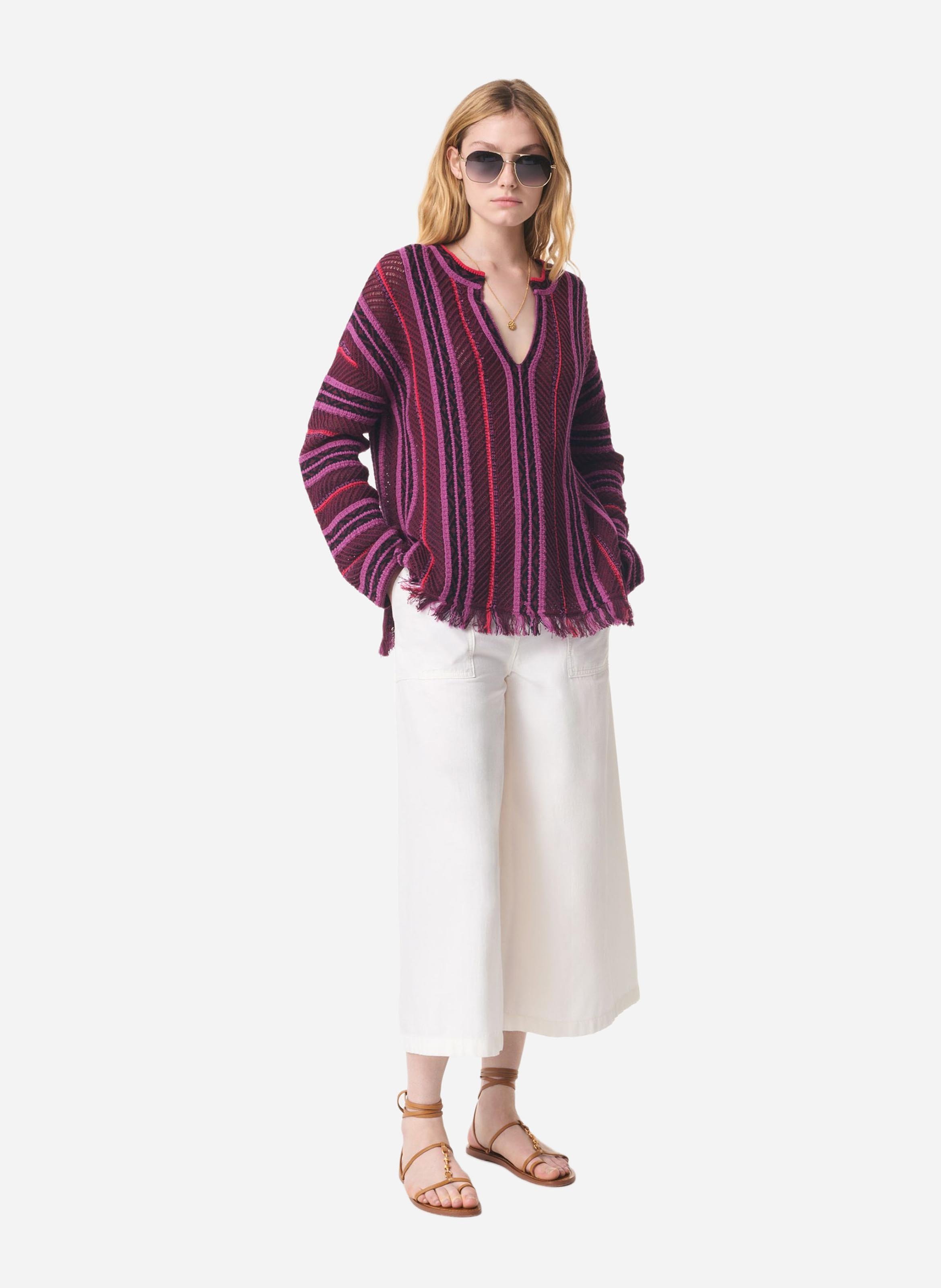 Gestreepte top met Tunesische kraag VANESSA BRUNO Roze