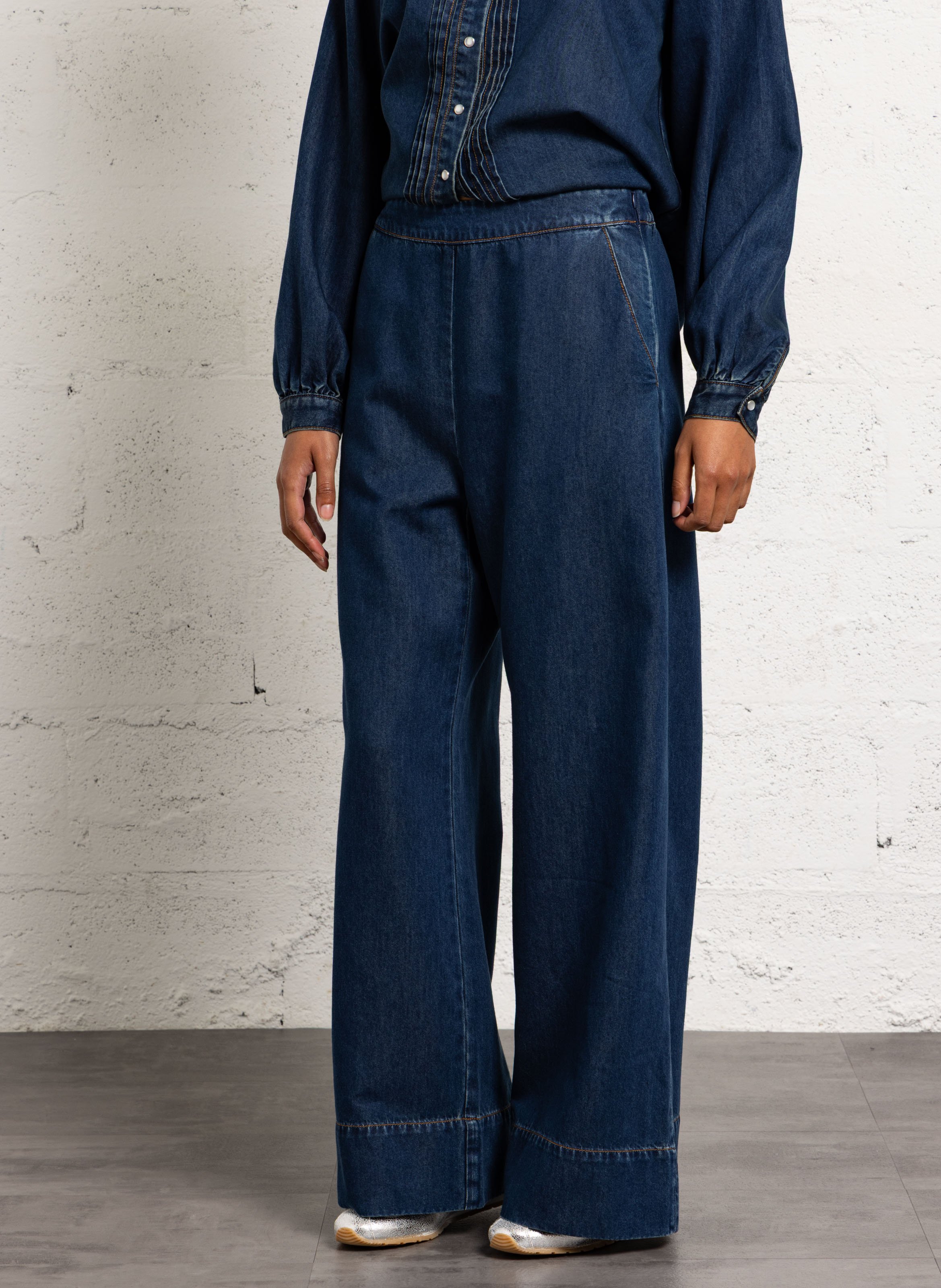 Cropped high-waisted straight-leg jeans SUNCOO Blue