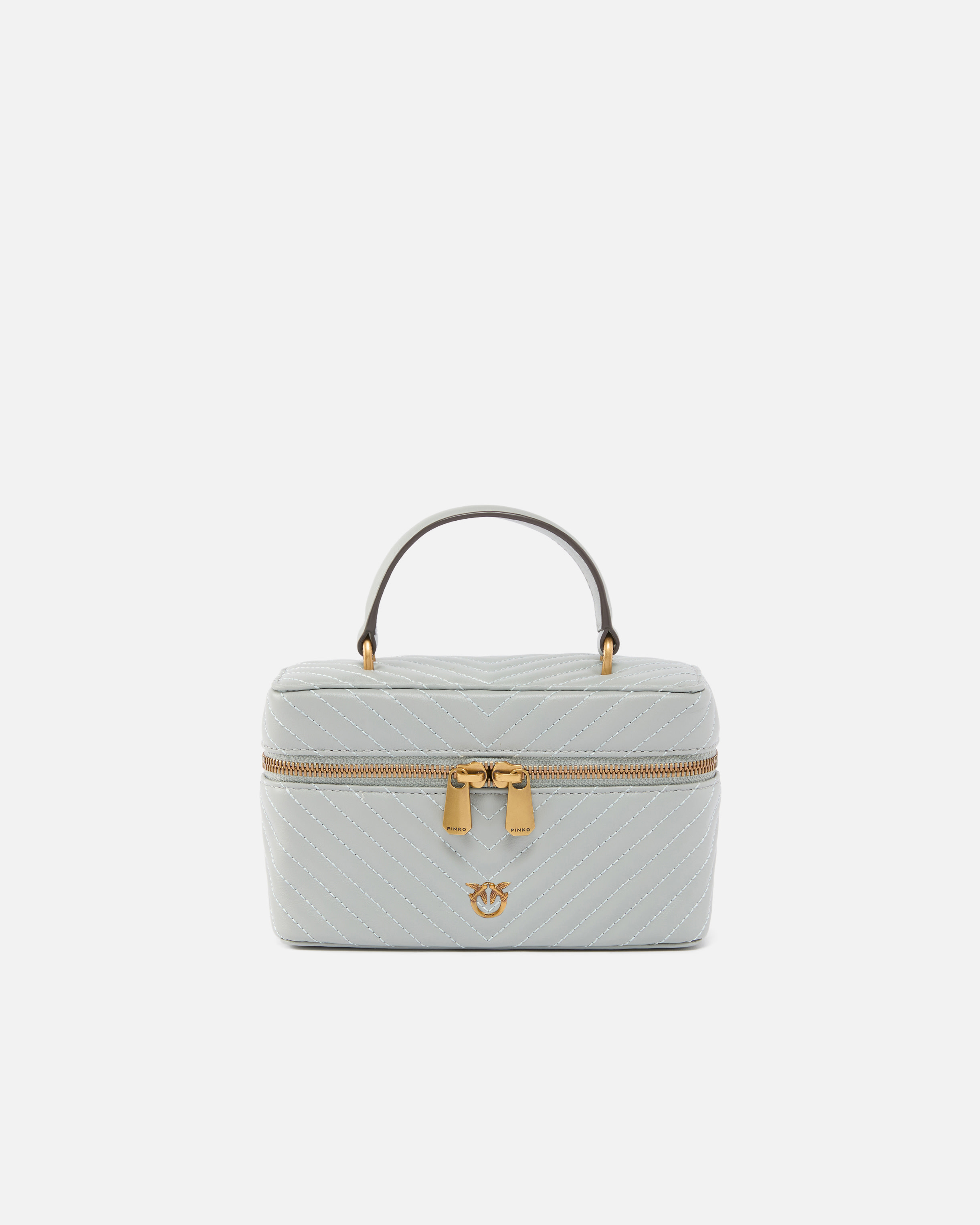 Small toiletry bag with chevron-patterned nappa leather shoulder strap PINKO Grey