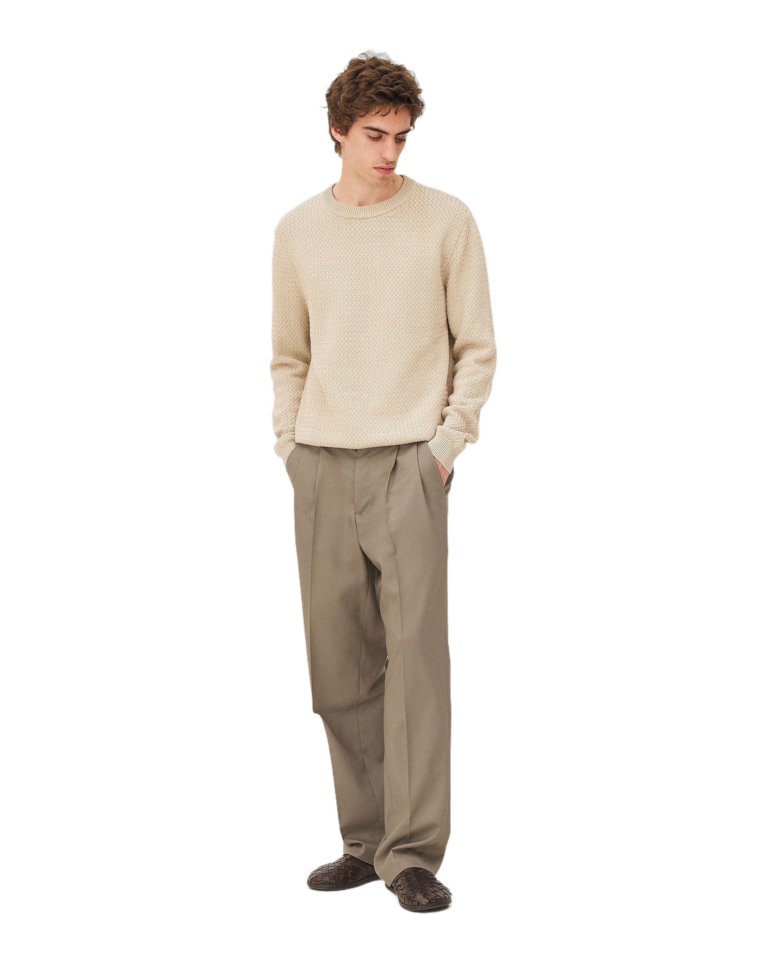 Wide-leg pleated pants by LOTTEN STONE | Beige Noyoco Men