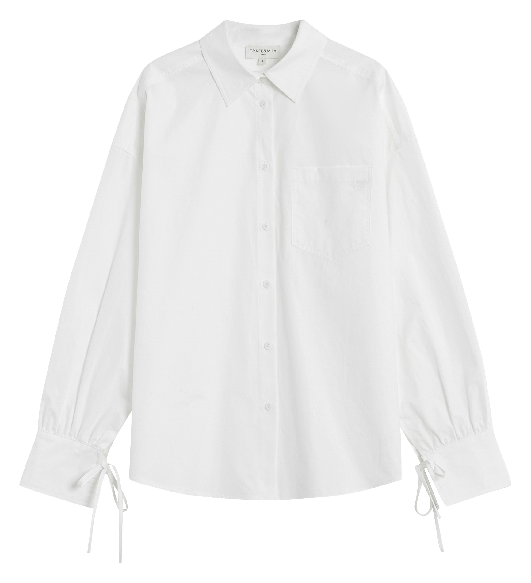 Chemise droite col classique en coton GRACE ET MILA Blanc