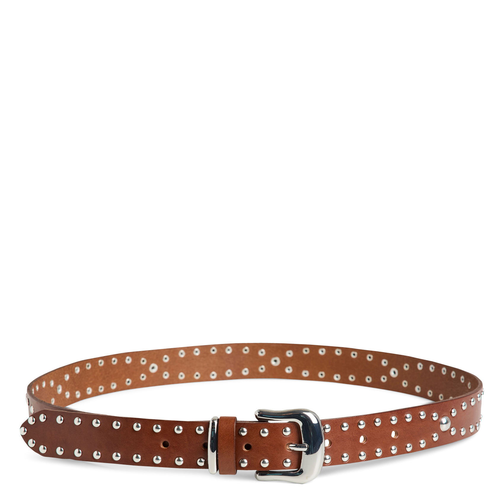 Ceinture en cuir cloutée PIECES Marron