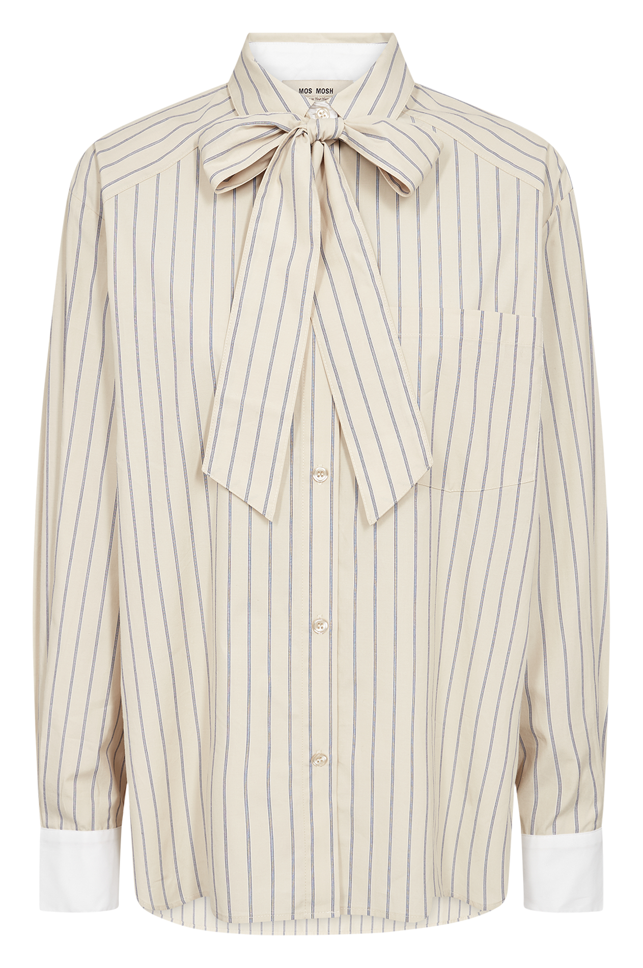 Gerade geschnittene Bluse mit Lavallière-Kragen aus Bio-Baumwolle mit Streifen MOS MOSH Beige