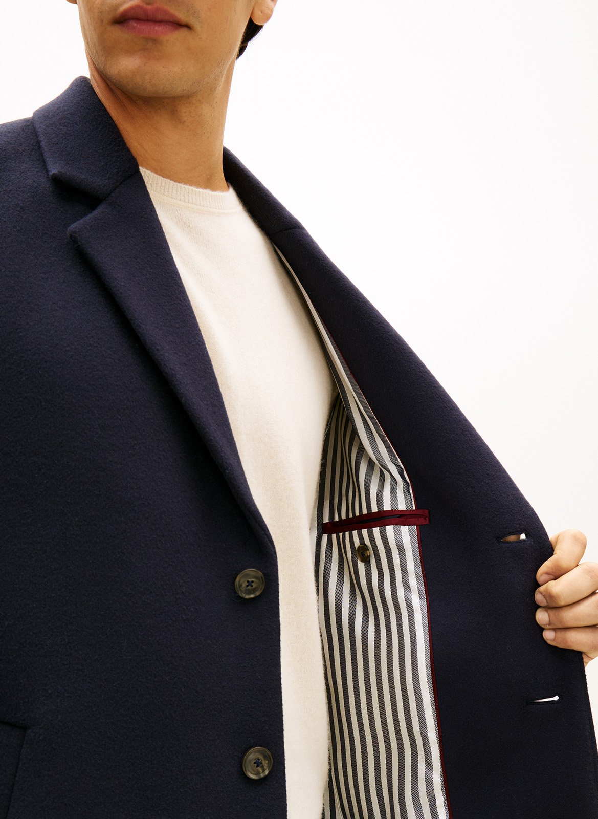 Manteau col tailleur en laine mélangée TOMMY HILFIGER Bleu