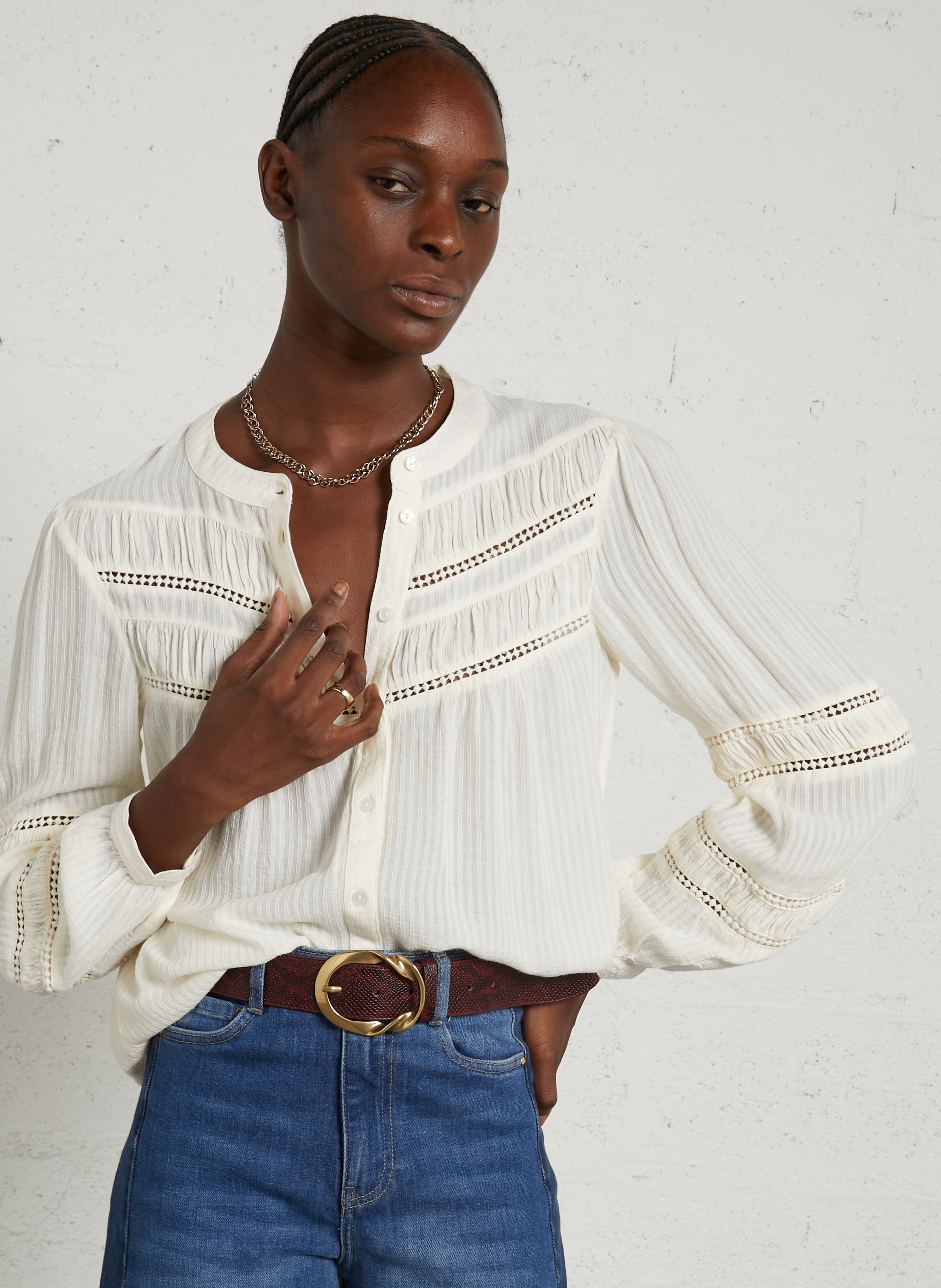 Blouse col rond avec broderie MAISON 123 Beige