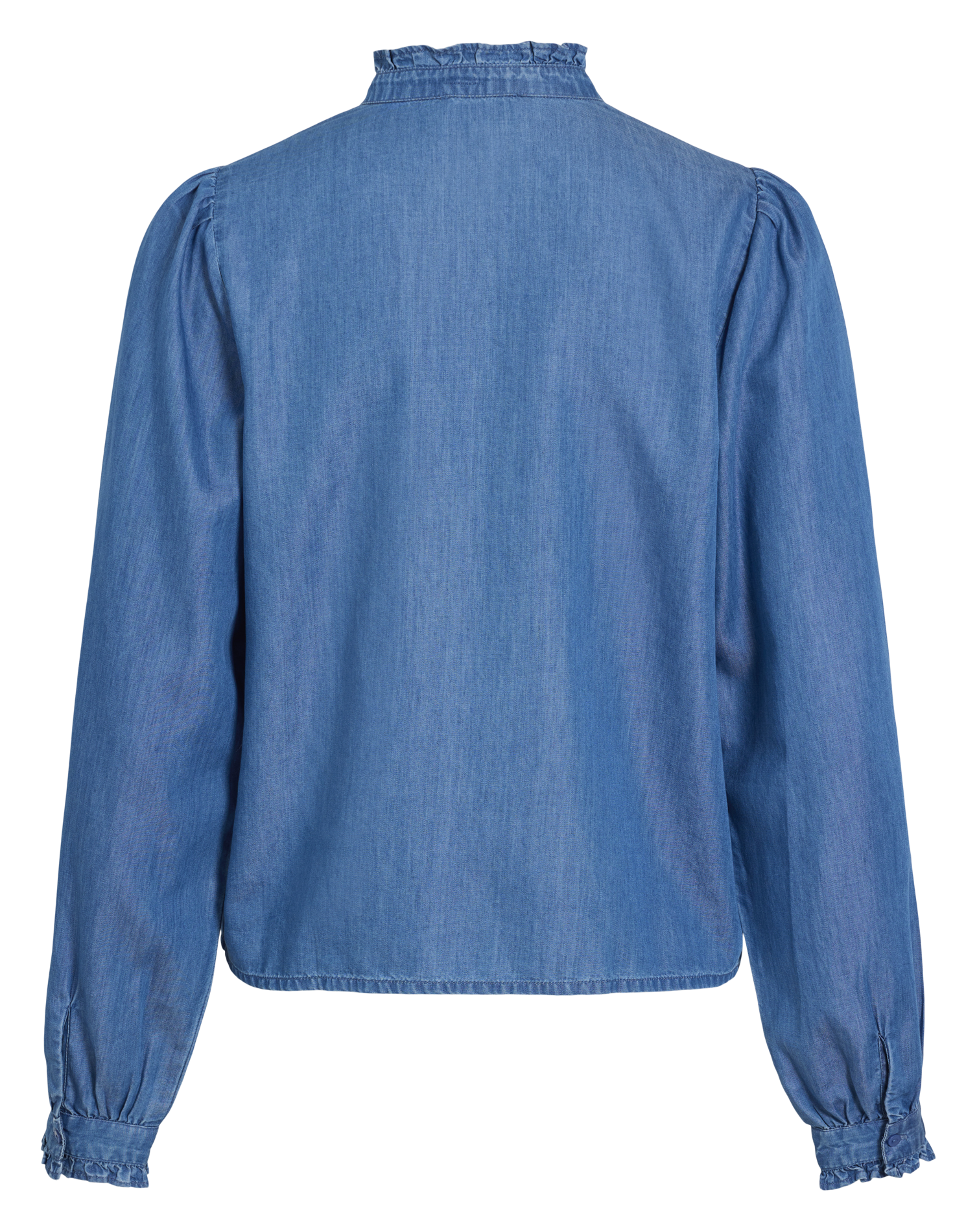 Straight fit round neck blouse with ruffles in organic cotton VILA Blue