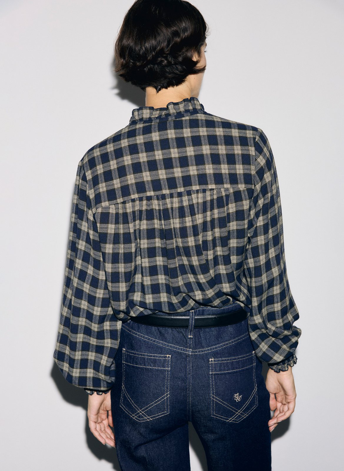 Straight shirt with high collar in checkered pattern GERARD DAREL Blue