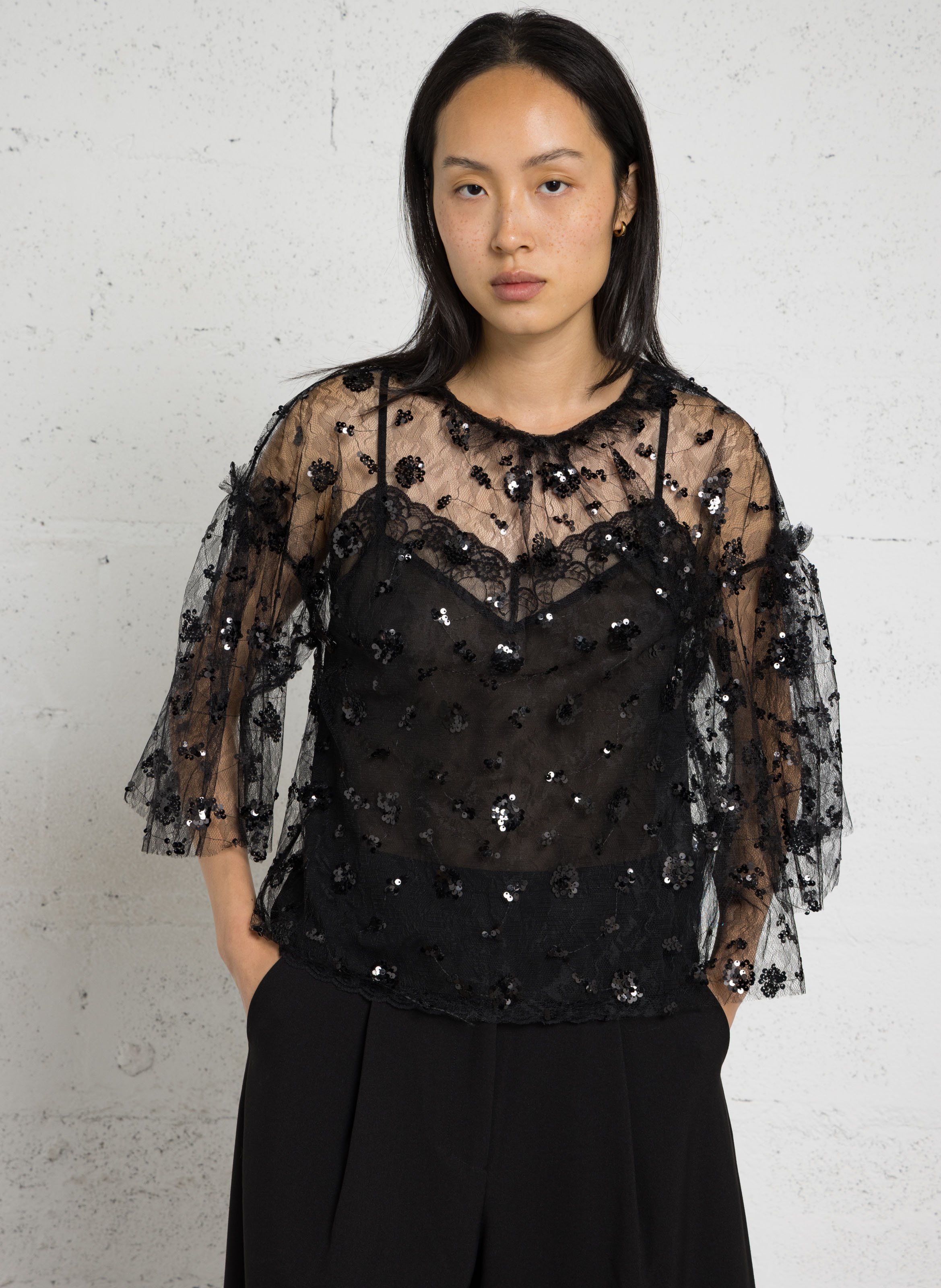 Top transparent manches courtes STELLA NOVA Noir