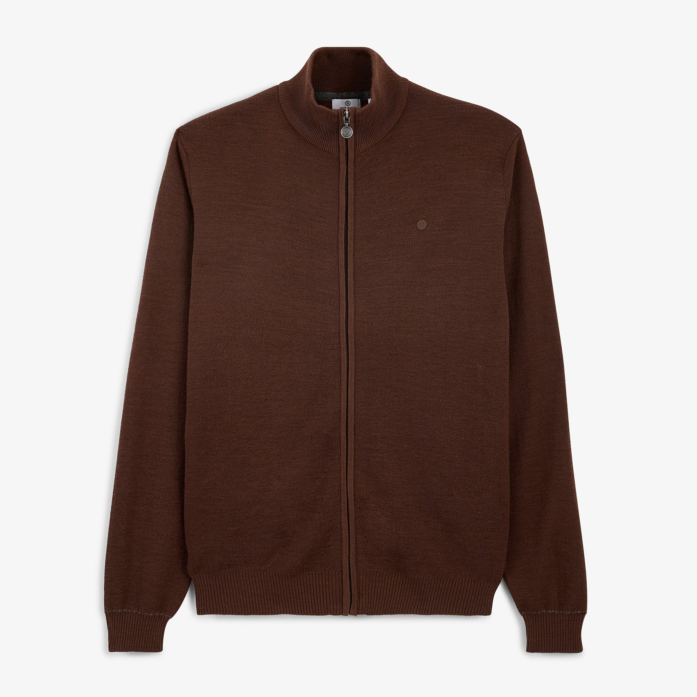 MALONE Brownie Brown Wool Knit Zip-Up Cardigan SERGE BLANCO Brown