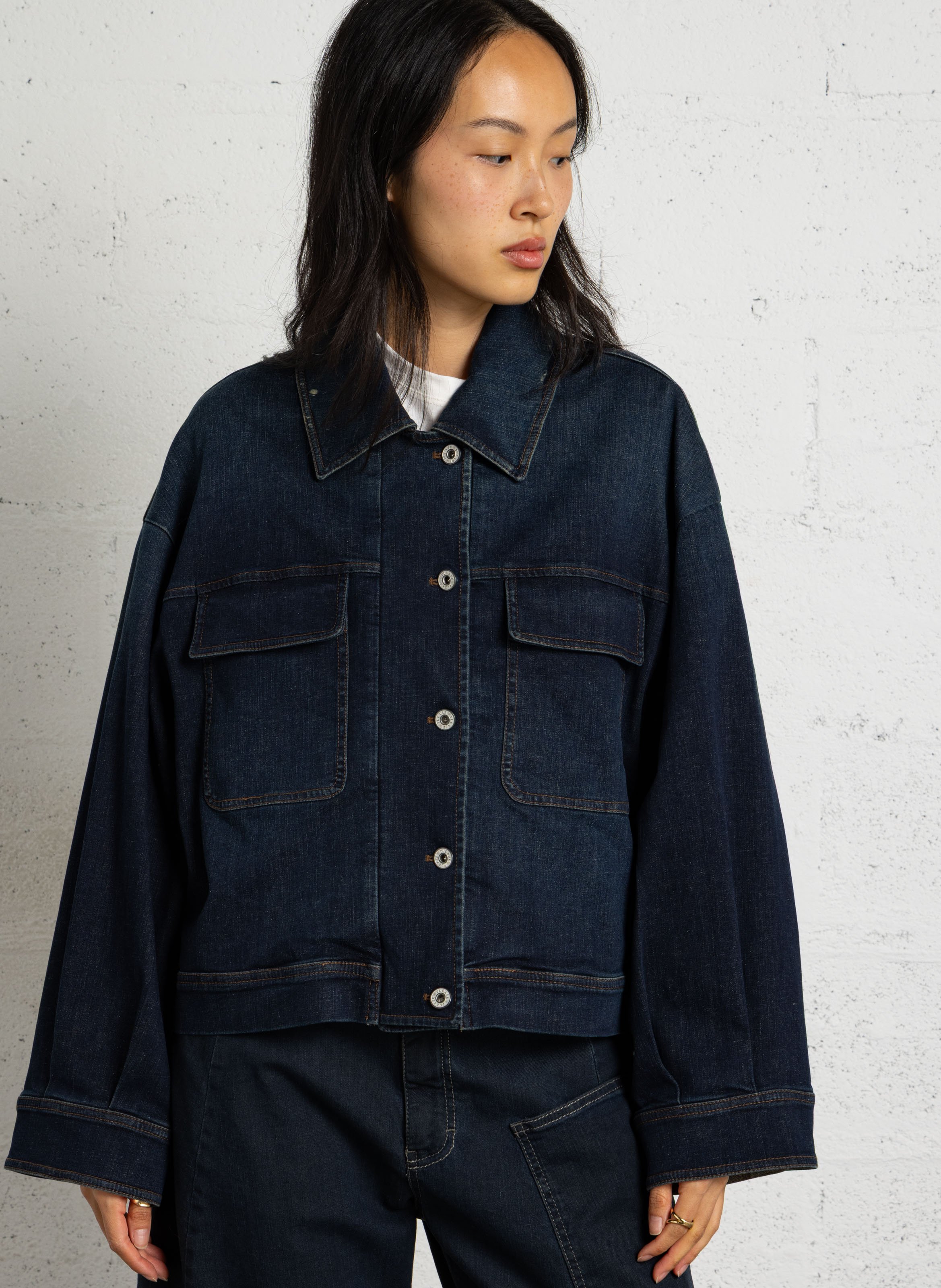 Loose-Fitting Denim Jacket in Cotton Blend PLEASE Blue