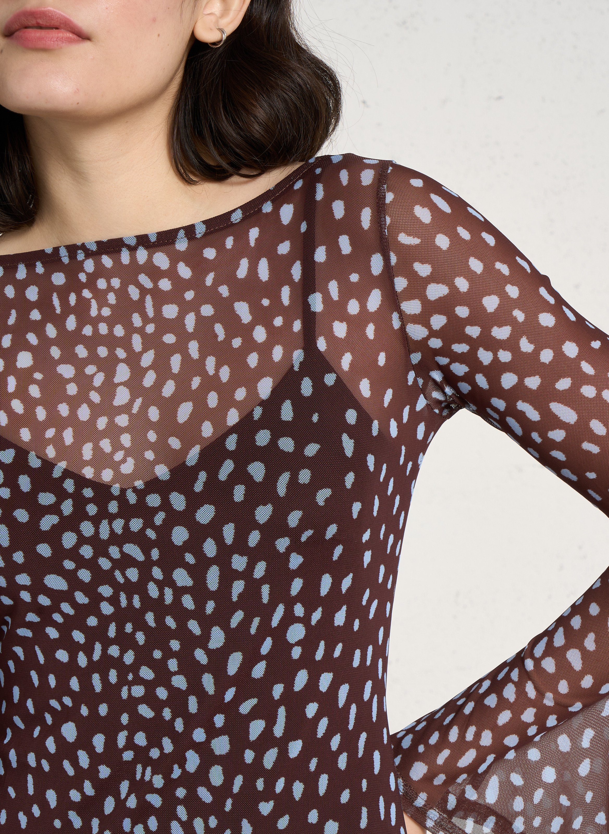 Long printed round-neck dress NEVER FULLY DRESSED Brown