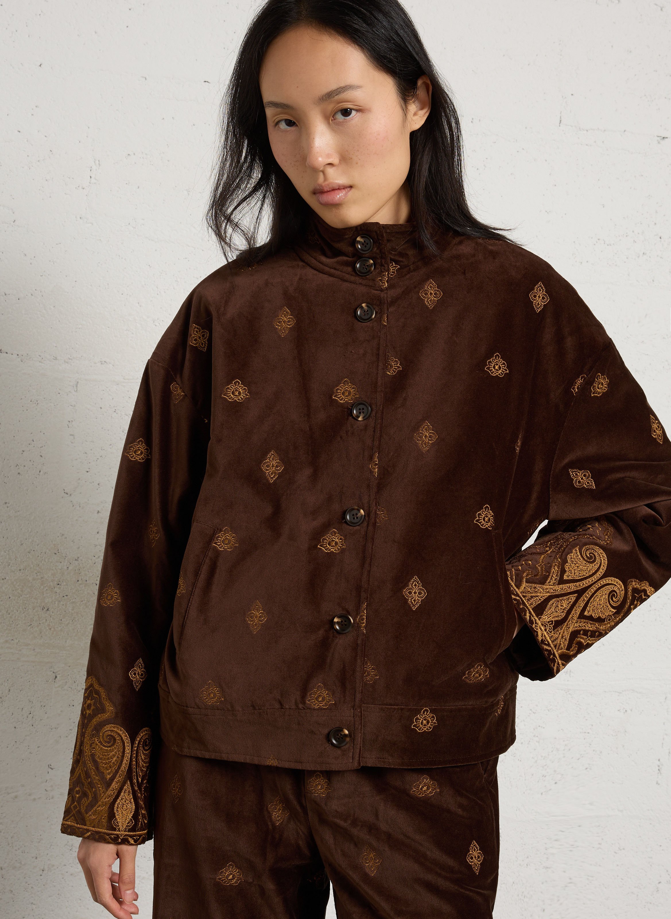 Straight high-neck velvet jacket LA PETITE ETOILE Brown