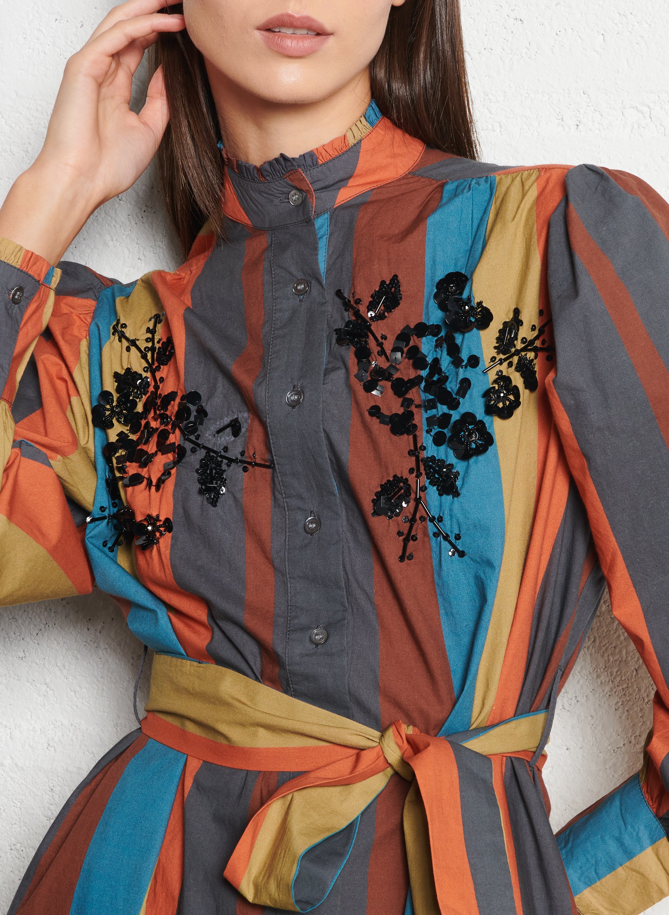 Robe chemise col montant en coton V DE VINSTER Orange