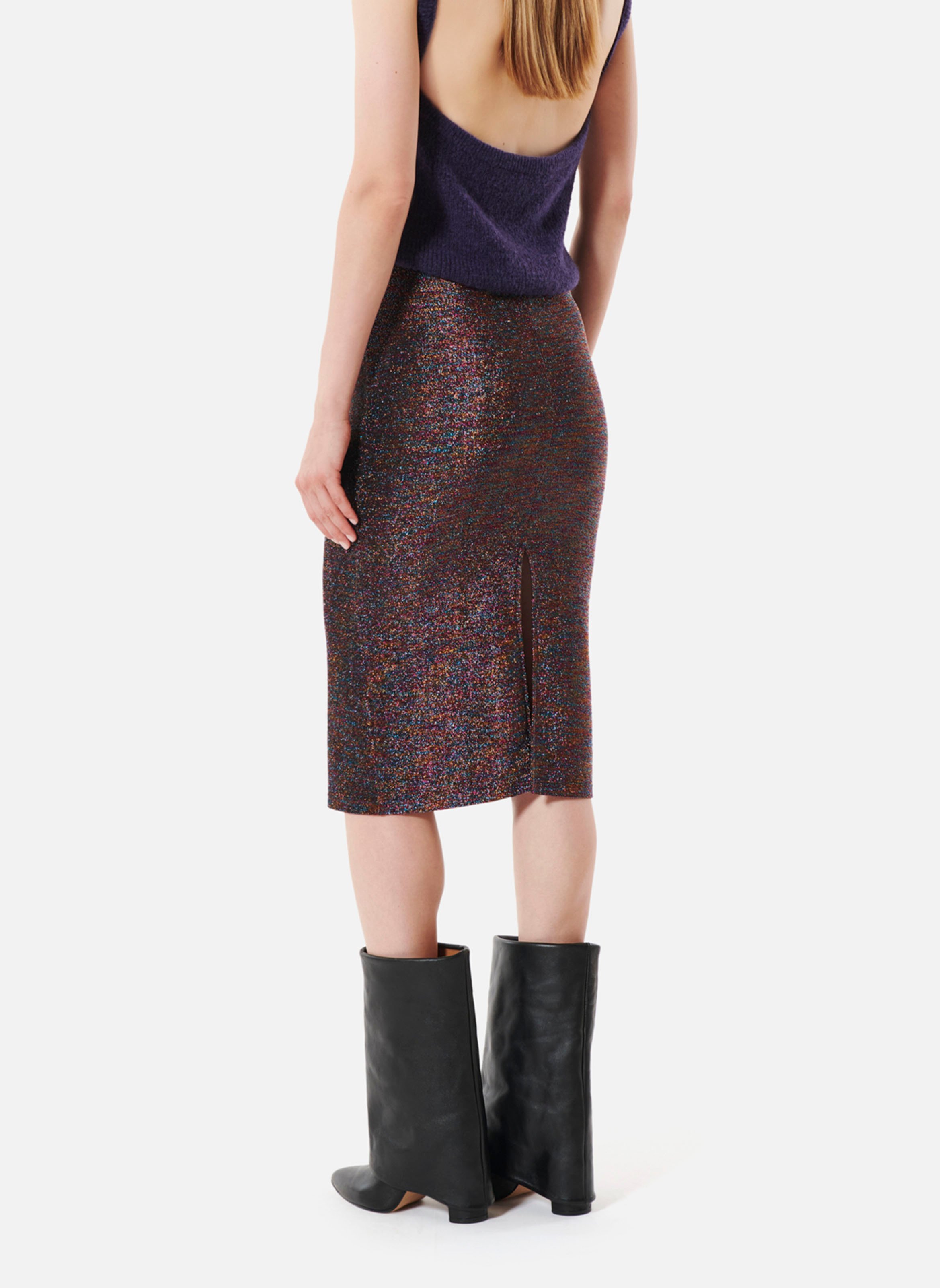 Halflange, nauwsluitende rok met split middenachter KARMA KOMA Bruin