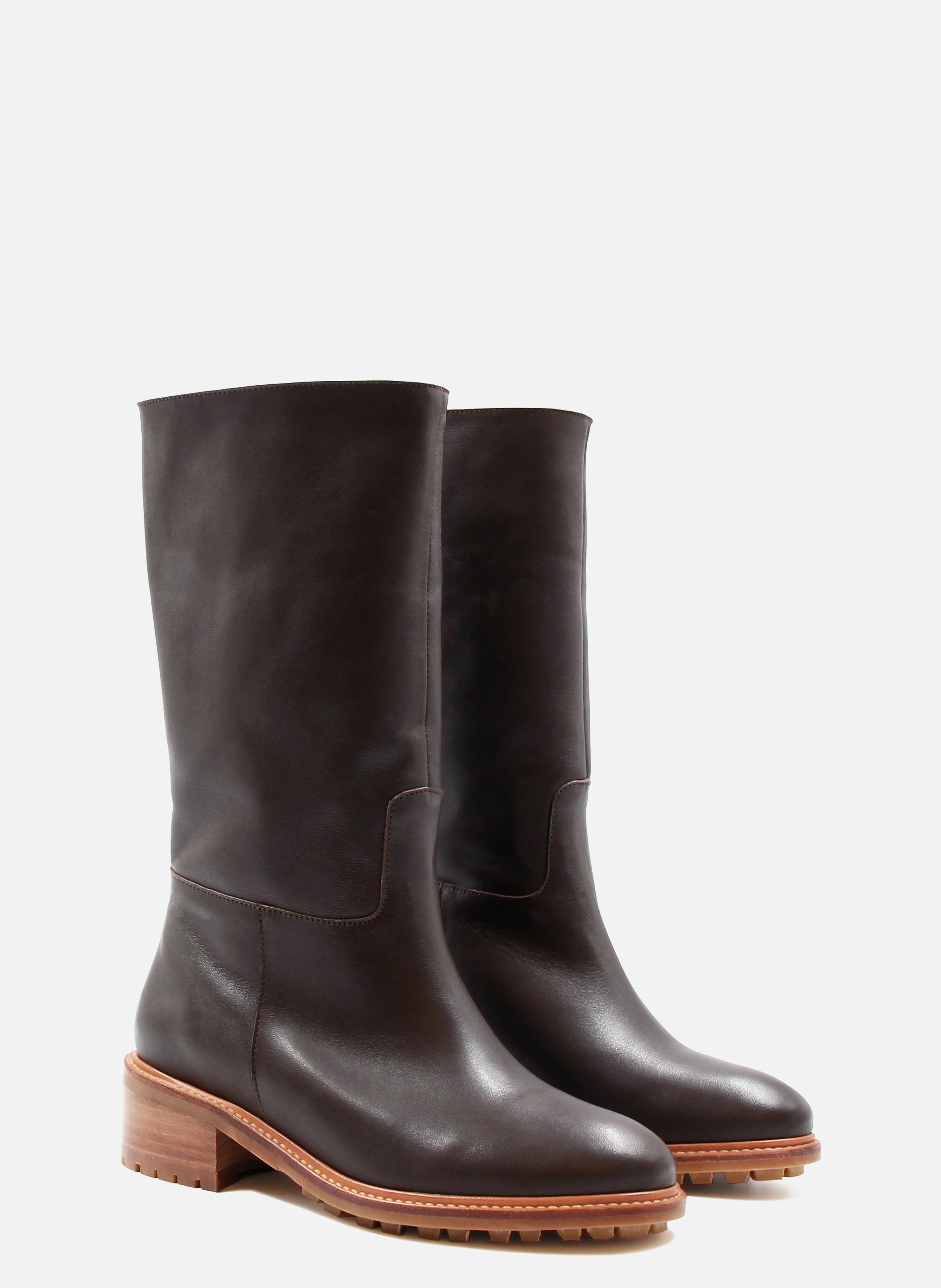 Fur-lined leather boots JULES & JENN Brown