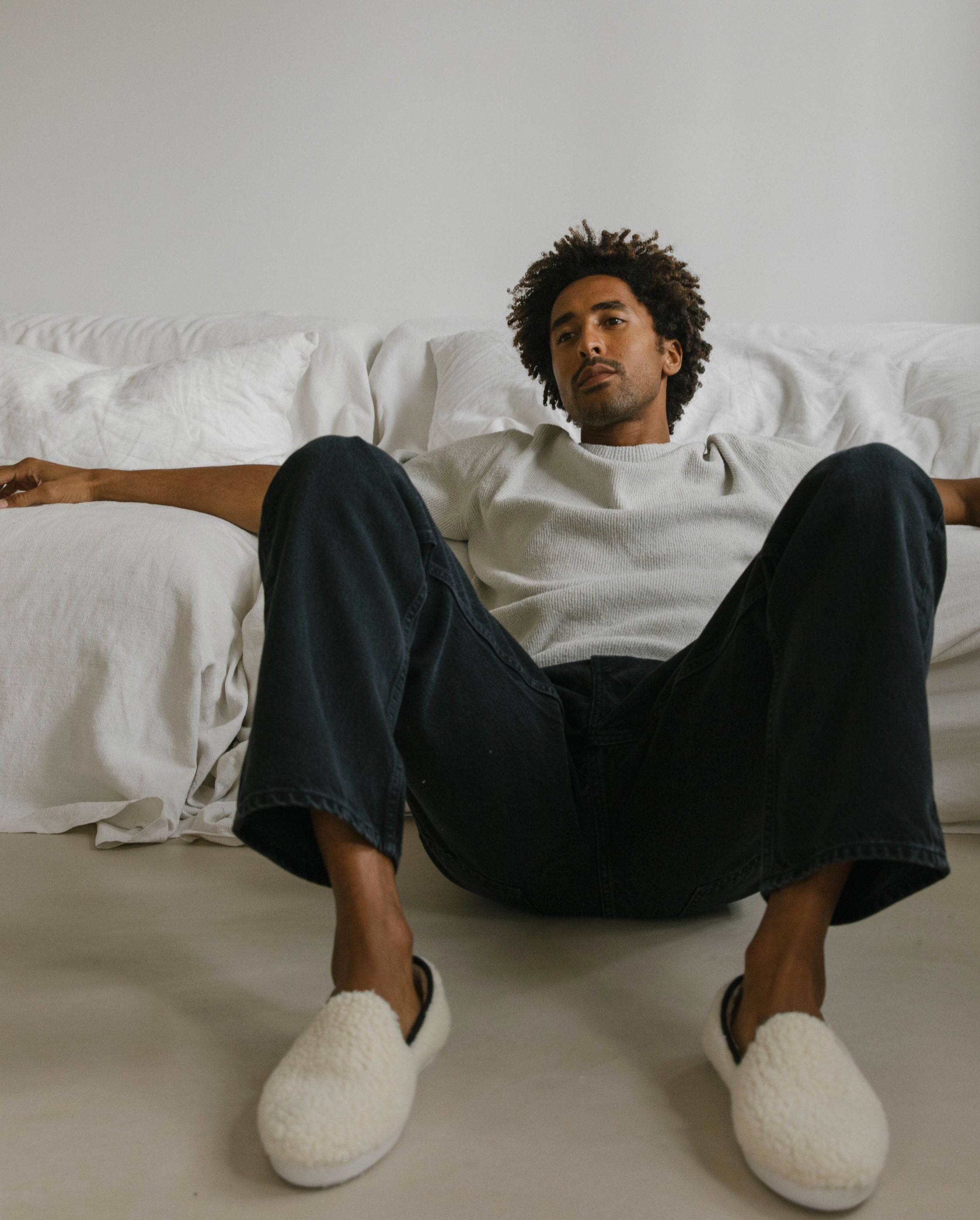 Men's wool bouclé slipper, white black ANGARDE White