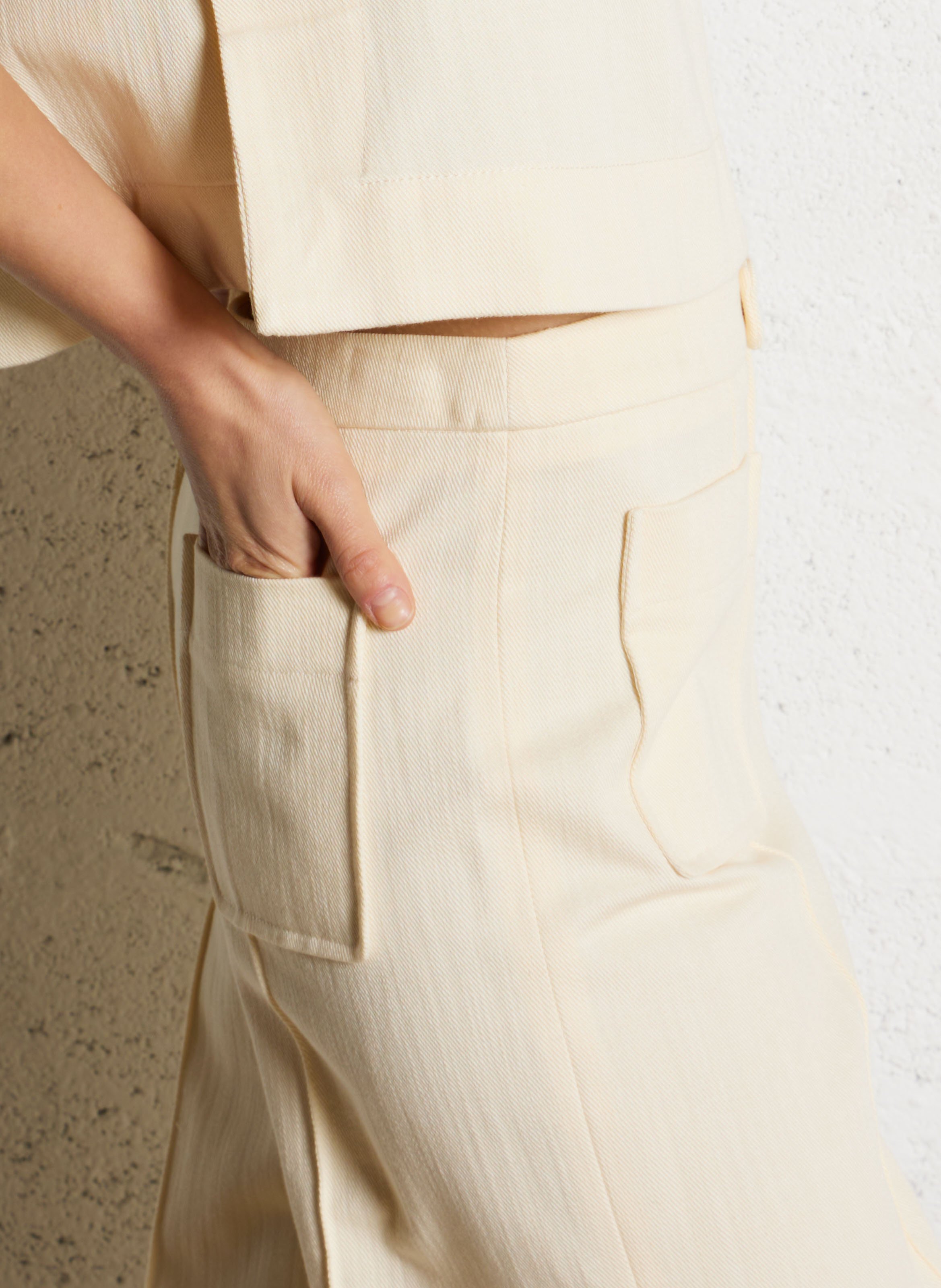 Pantalon large taille haute en twill de coton  SOEUR Beige