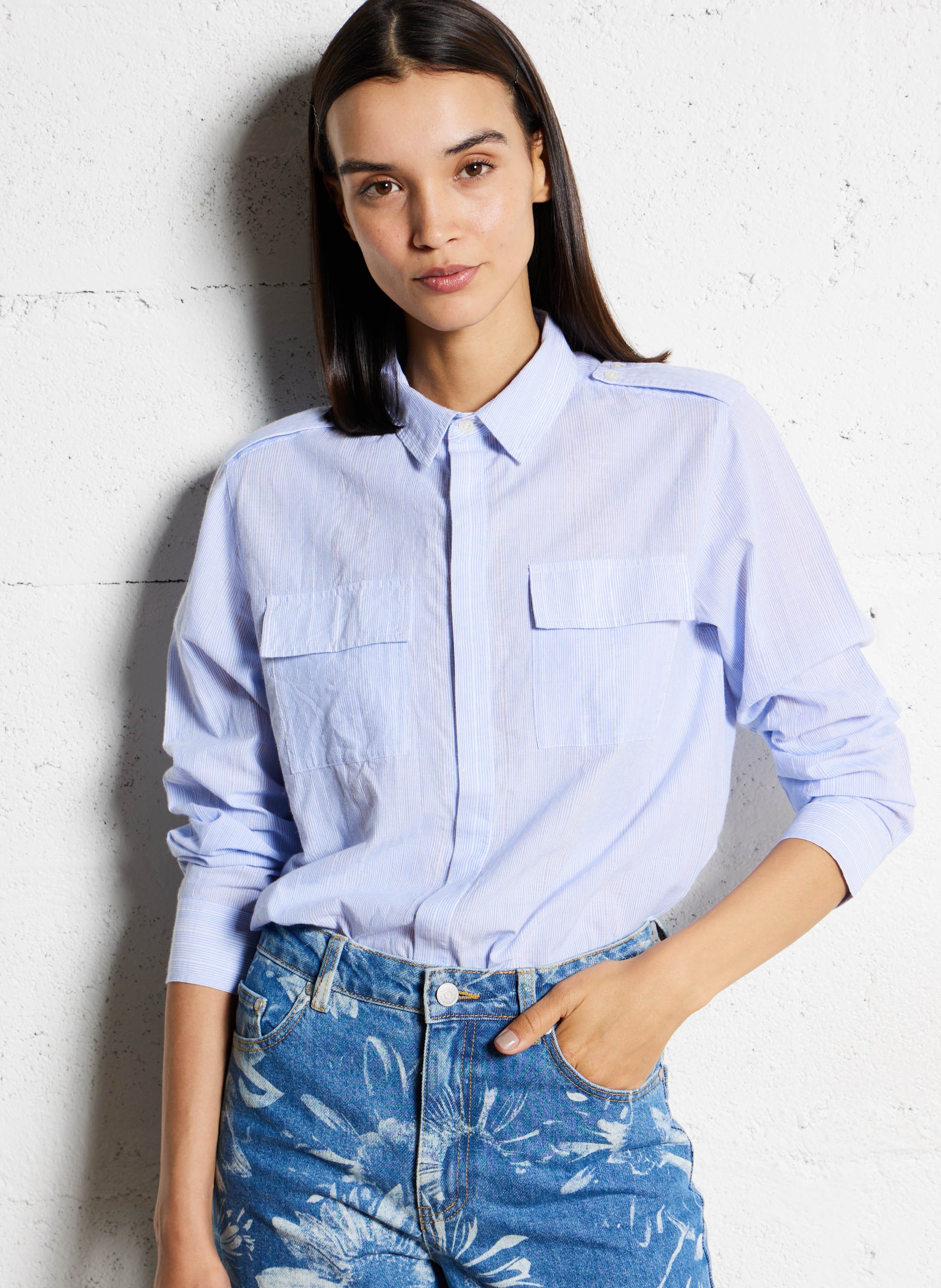 Chemise droite col classique en coton BA&SH Bleu