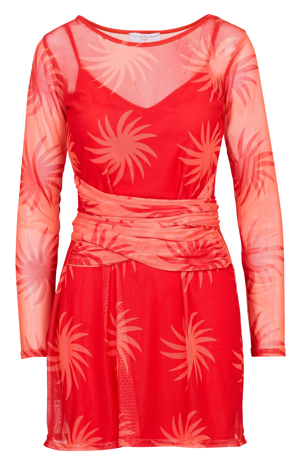 Short round-neck mesh dress NEVER FULLY DRESSED Red