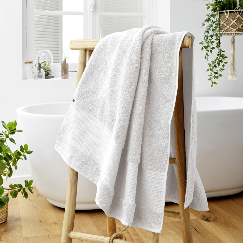 100% combed cotton bath towel L'EFFET PAPILLON White