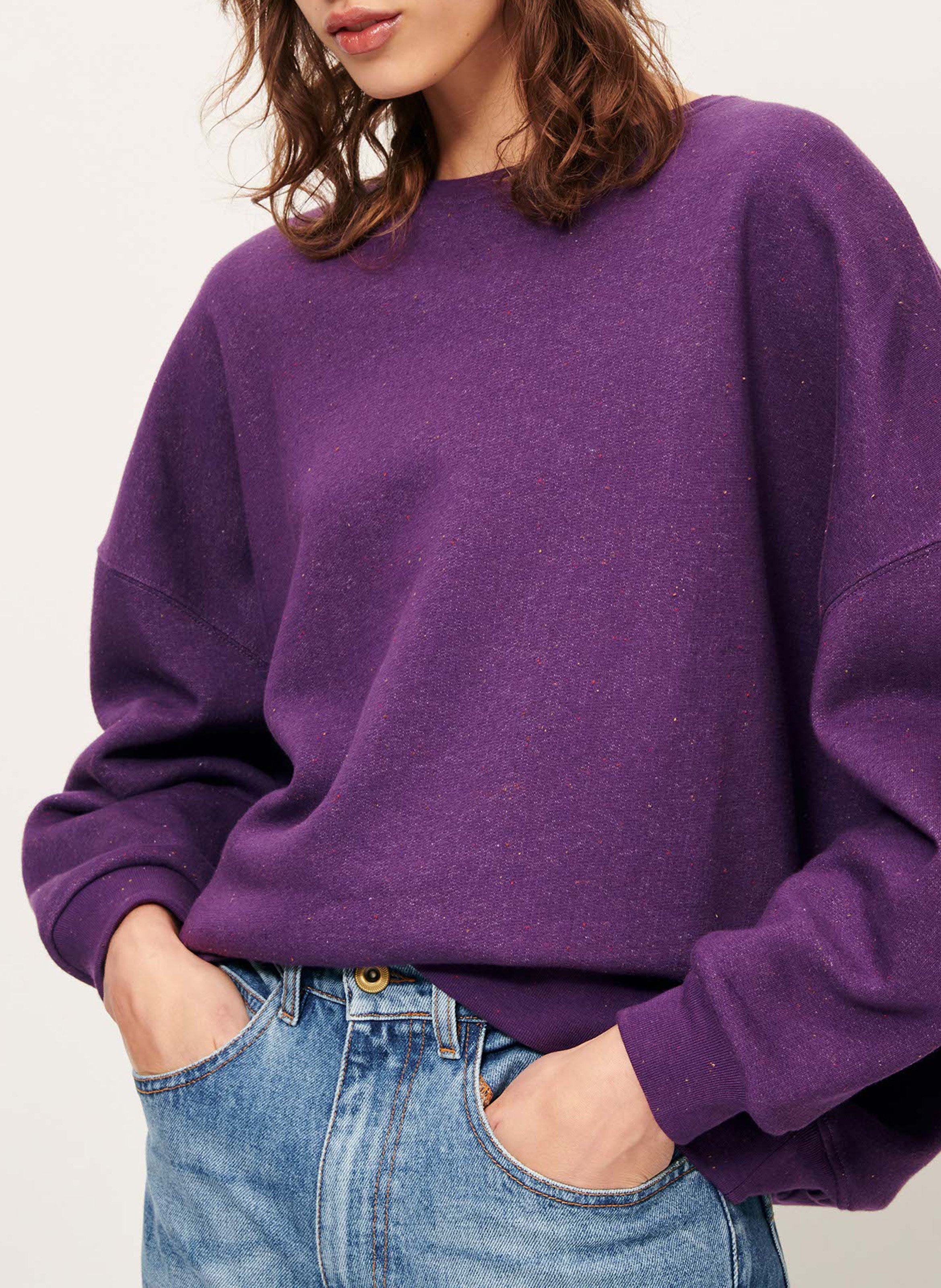 Loose-fit round-neck flecked organic cotton-blend sweater SESSUN Blue