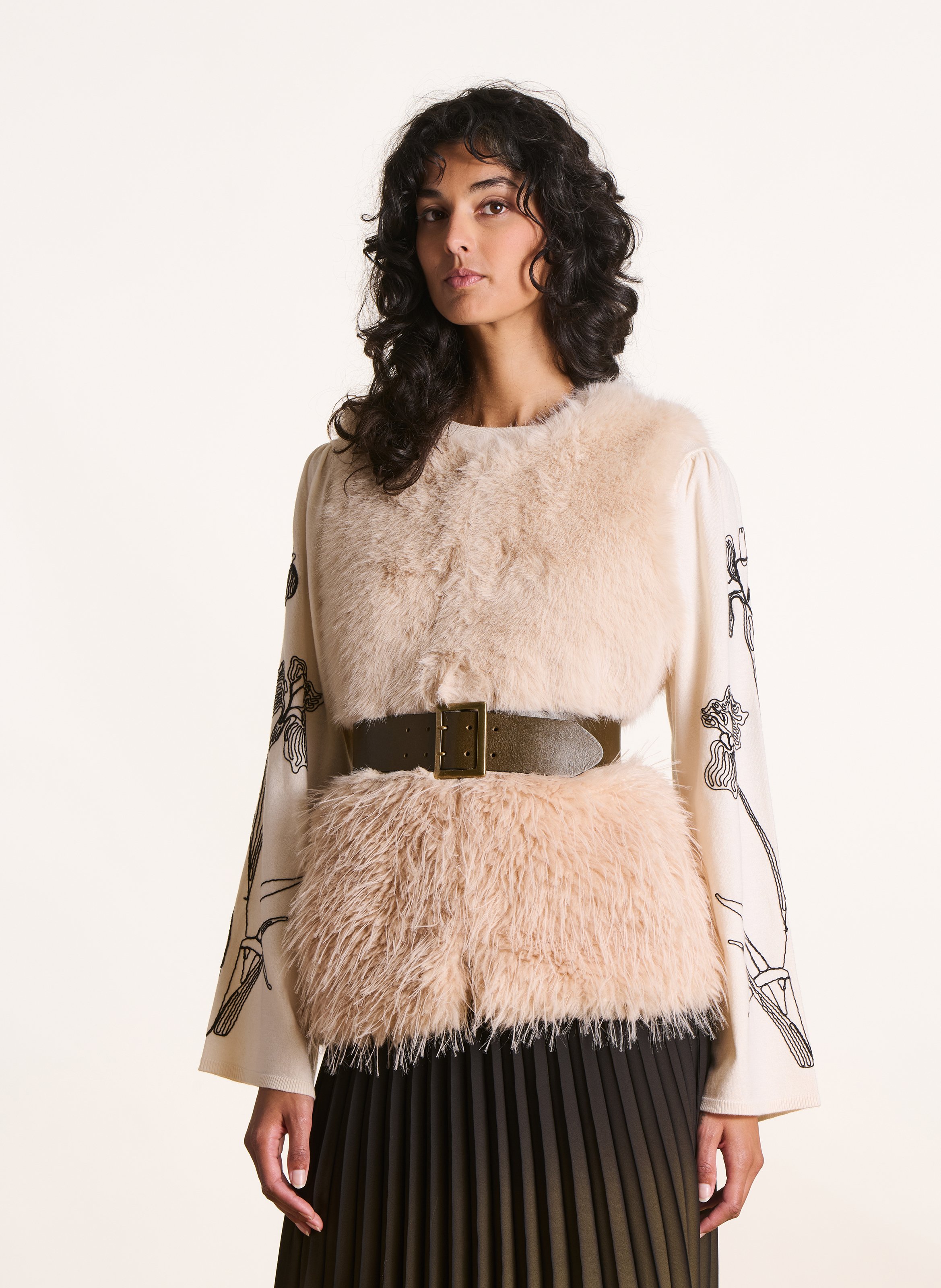 Faux fur jacket with round neck LA FEE MARABOUTEE